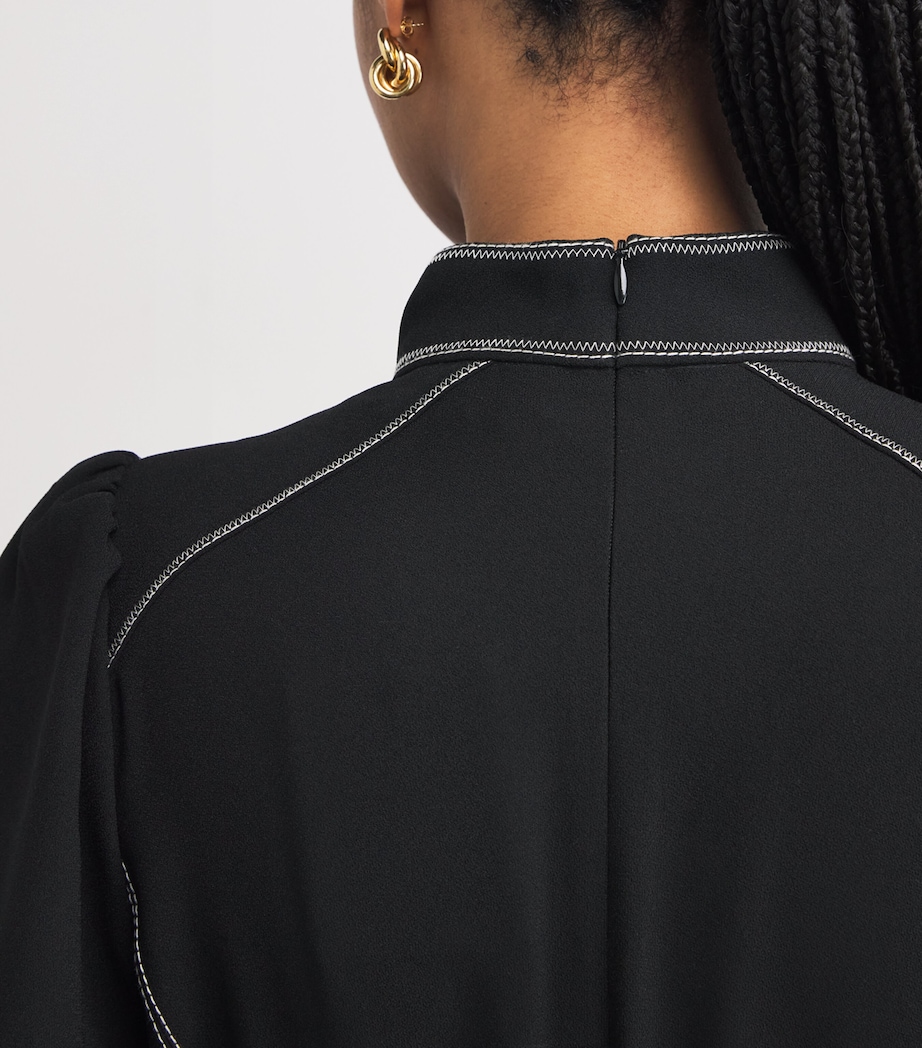 Topstitched Midi Dress BLACK Image 6