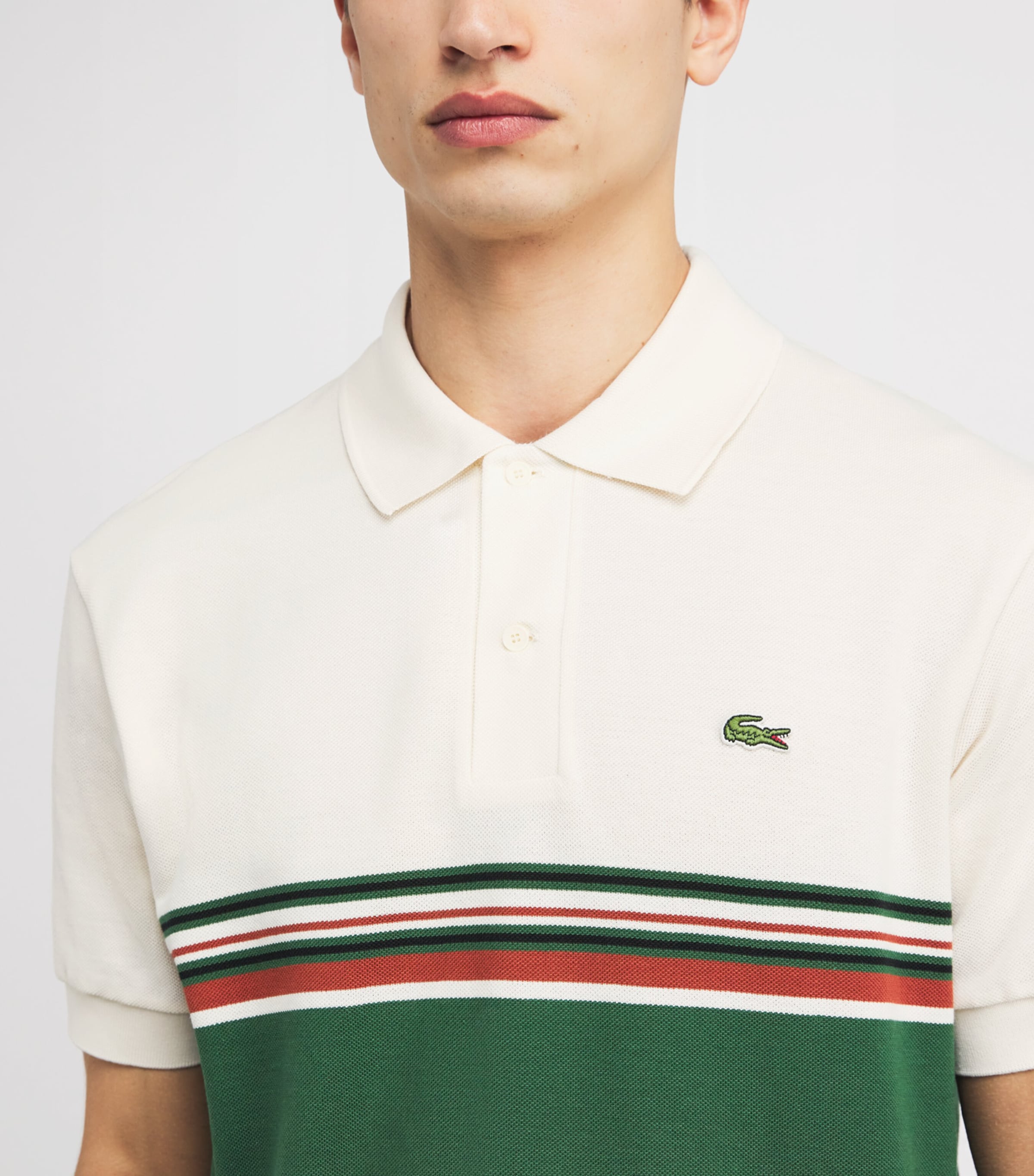 Lacoste Mens Cotton Contrast Stripe Polo Shirt Cream Image 6