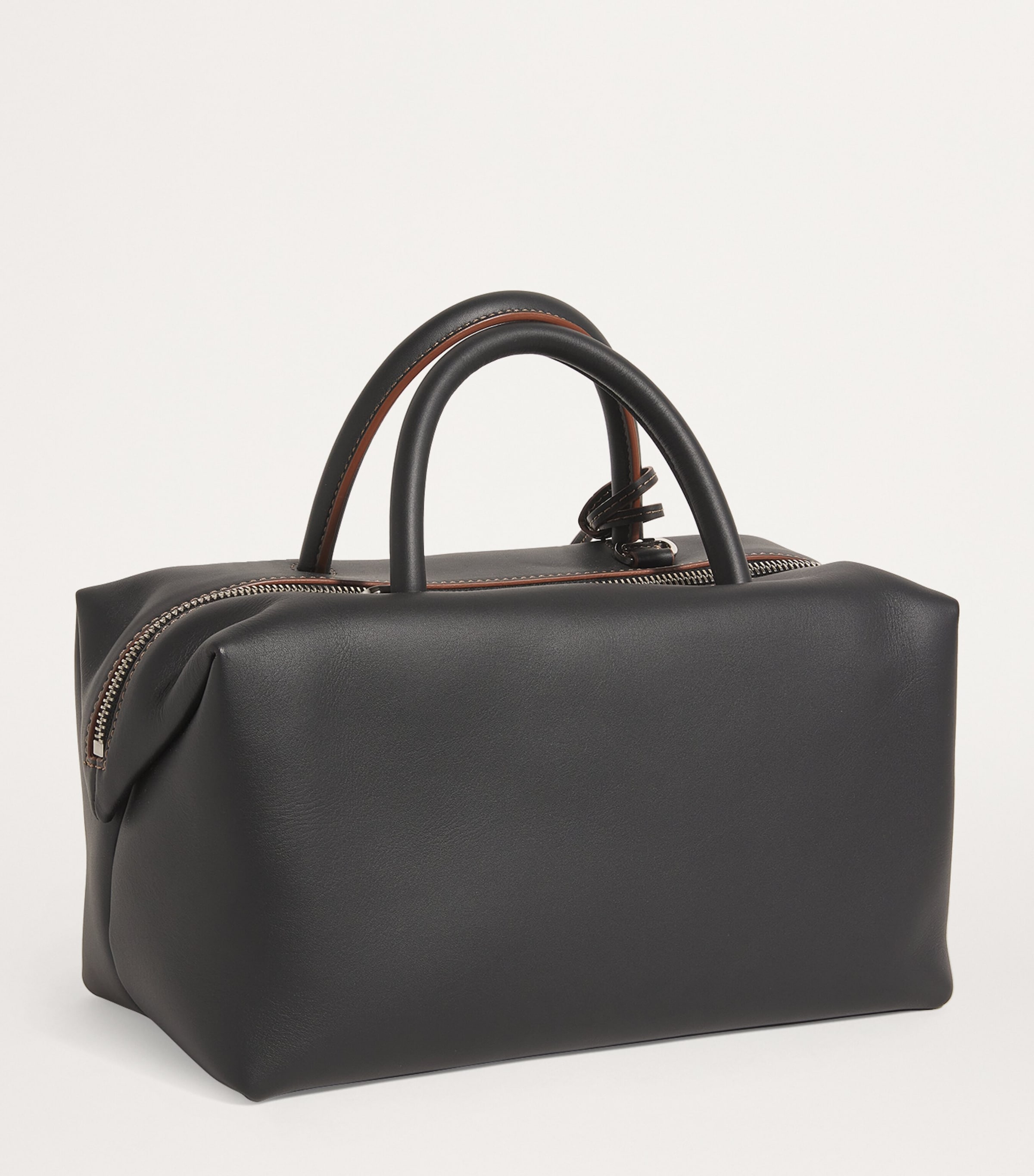 Leather Satchel Top-Handle Bag BLACK Image 2