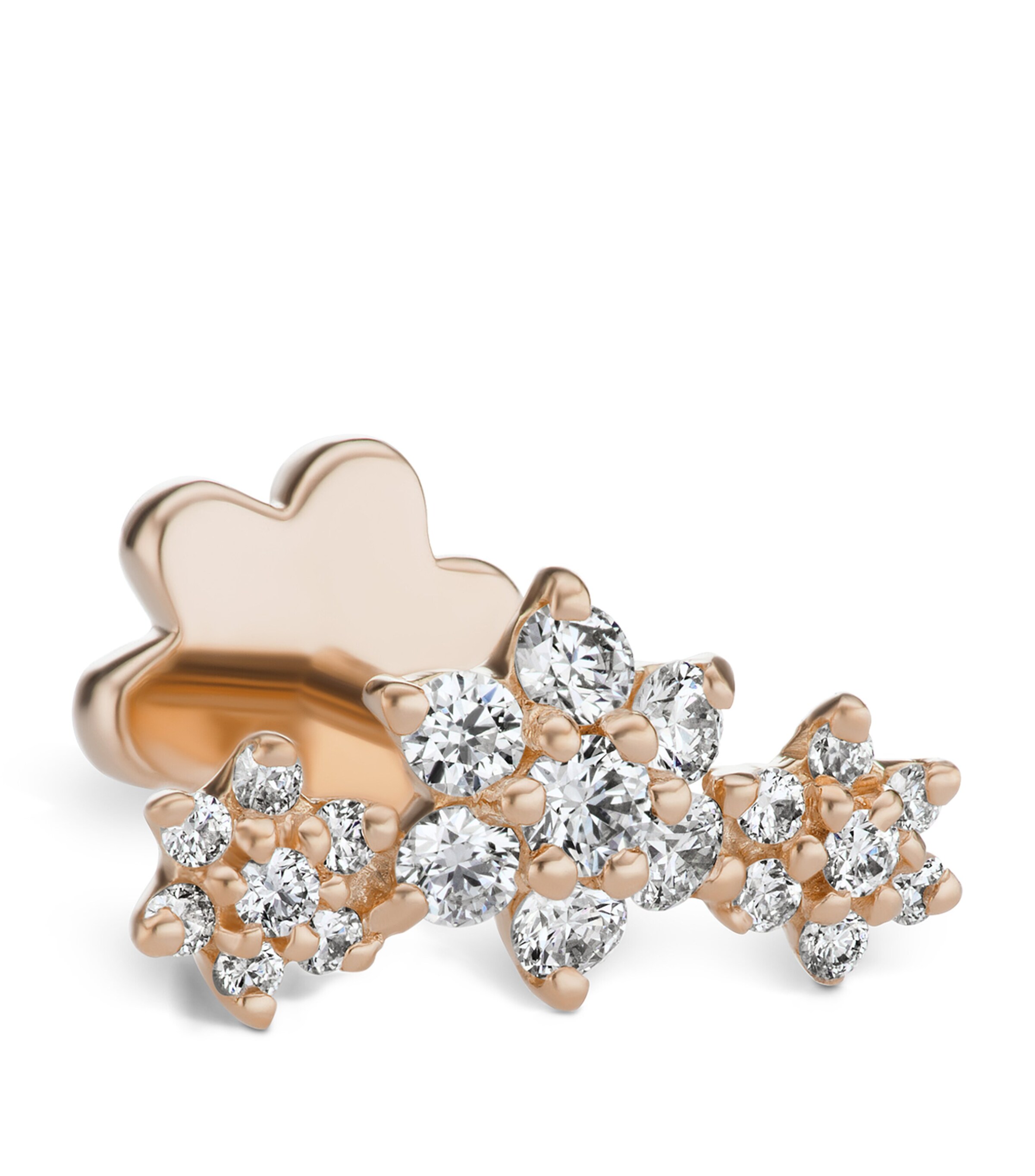 Maria Tash Rose Gold Three Flower Garland Diamond Threaded Stud Earring In Rose Gold