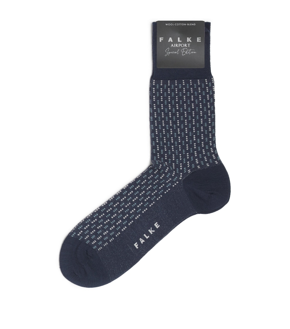 Falke Mens Virgin Wool-Blend Airport Socks Space Blue Image 1