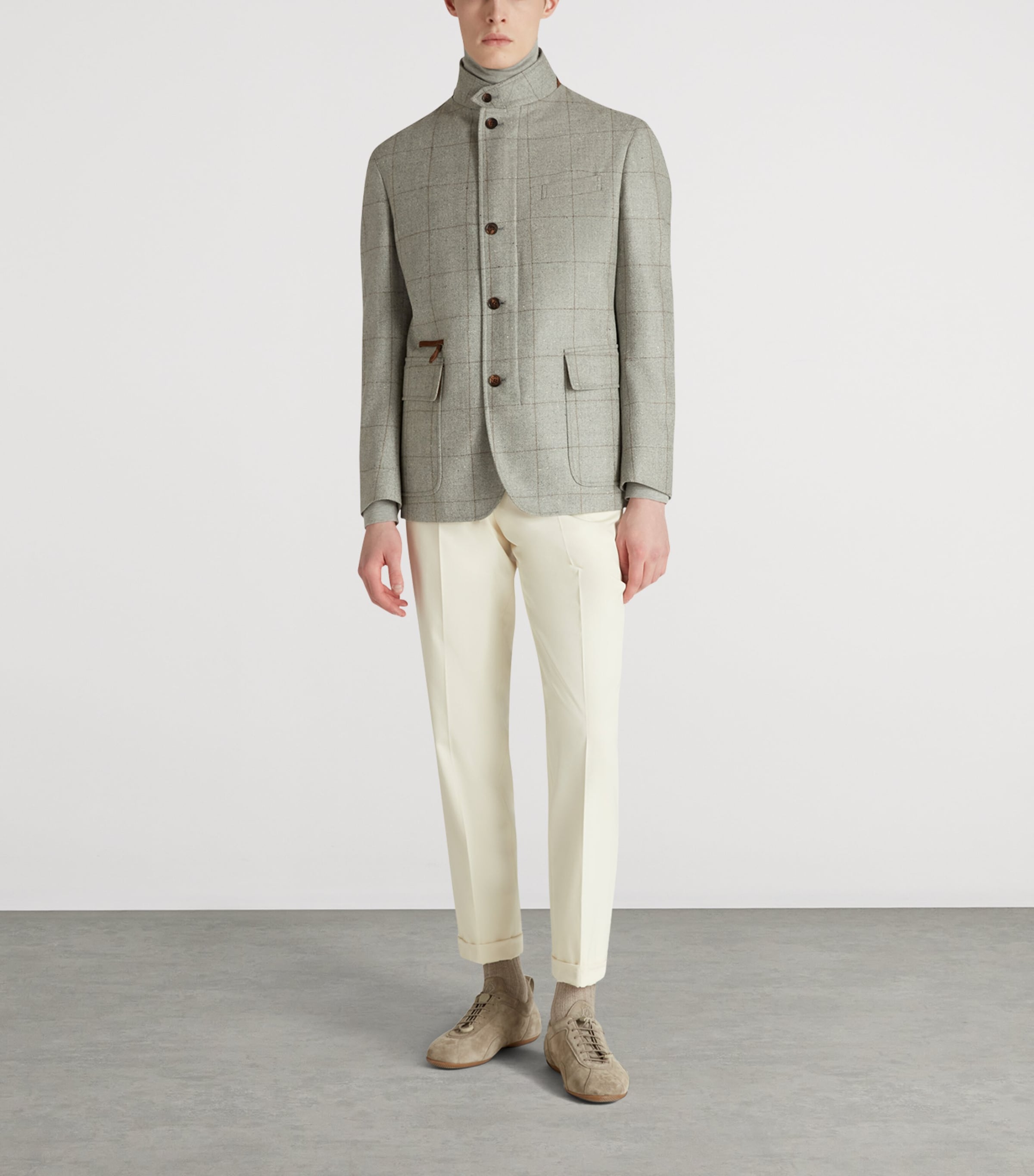 Wool-Silk Herringbone Travel Jacket 036GREY MELANGE Image 2