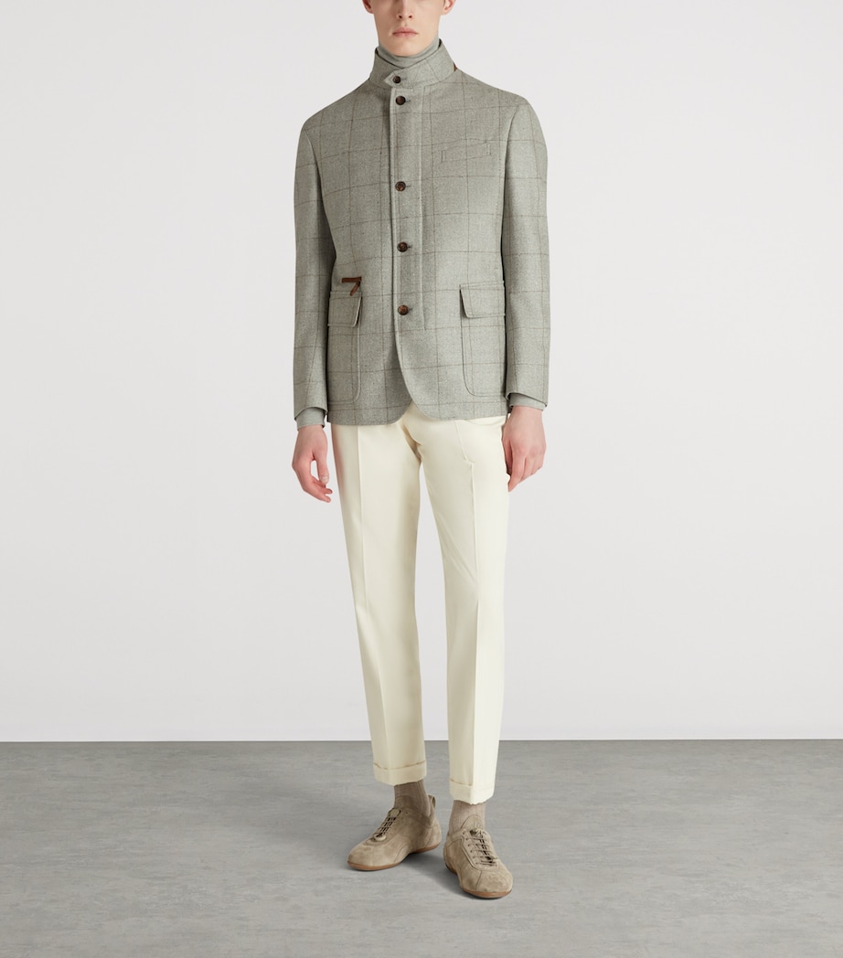 Wool-Silk Herringbone Travel Jacket 036GREY MELANGE Image 2