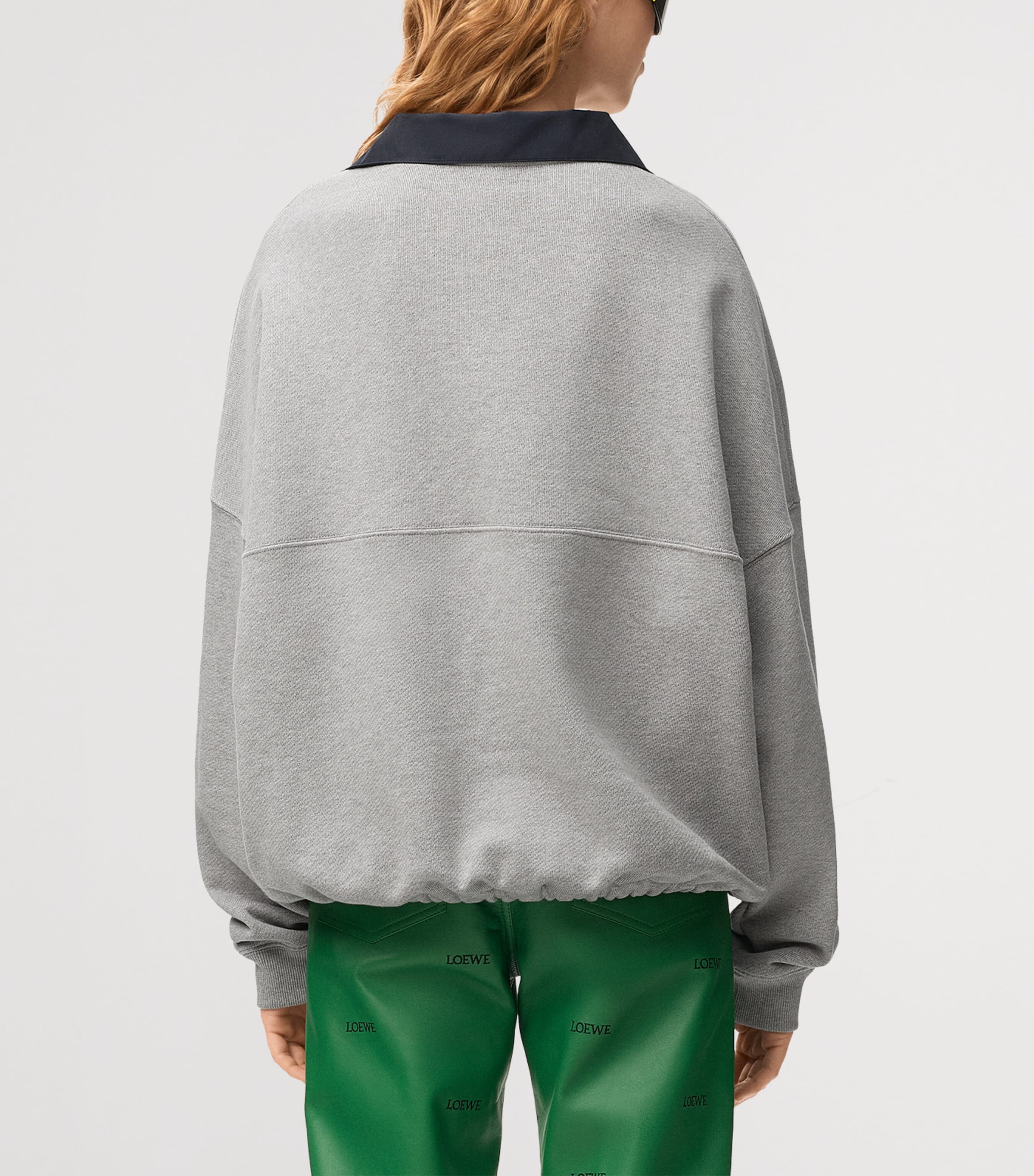 LOEWE Womens Cotton-Blend Drawstring Sweatshirt Grey Melange Image 4