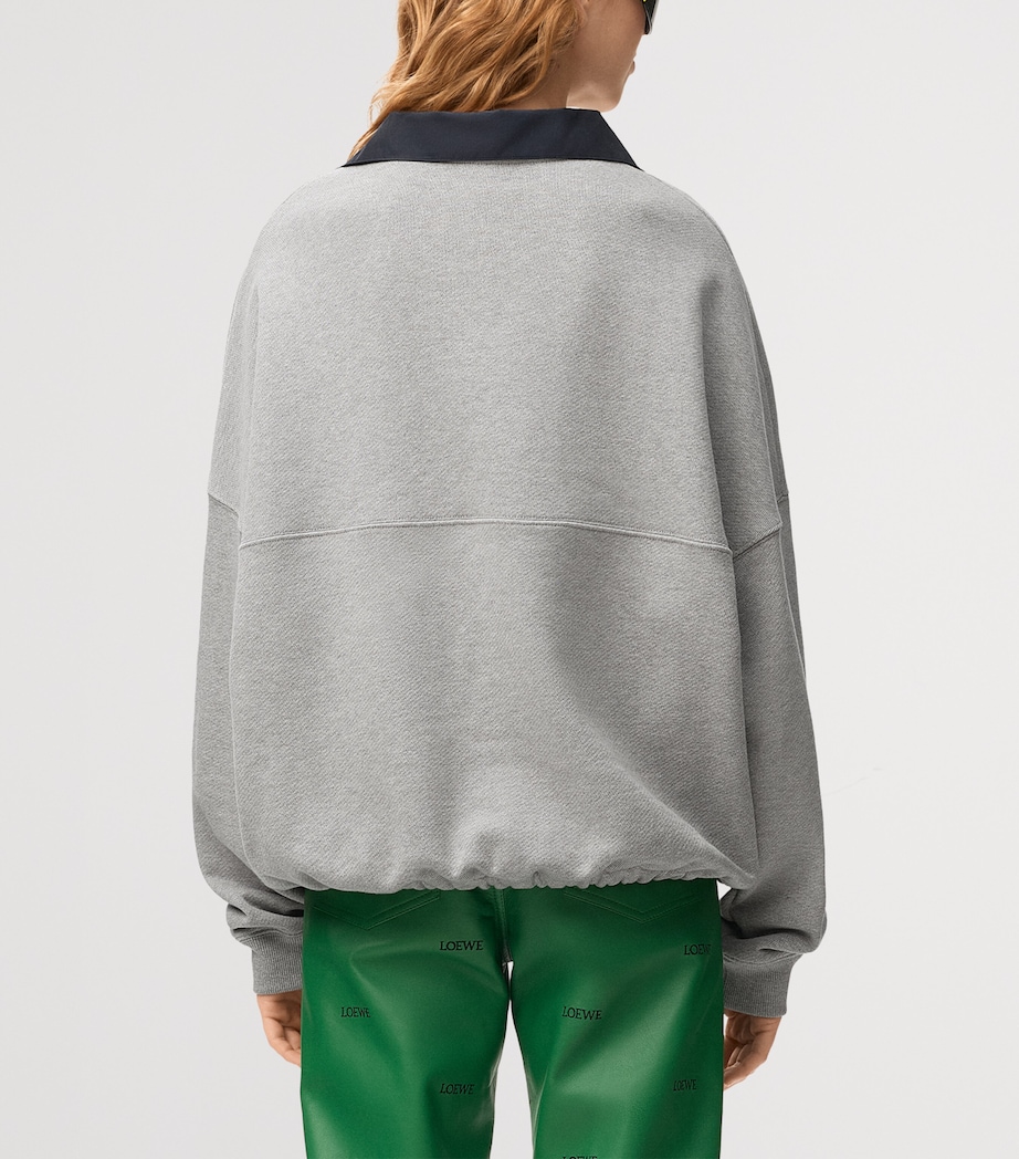 LOEWE Womens Cotton-Blend Drawstring Sweatshirt Grey Melange Image 4