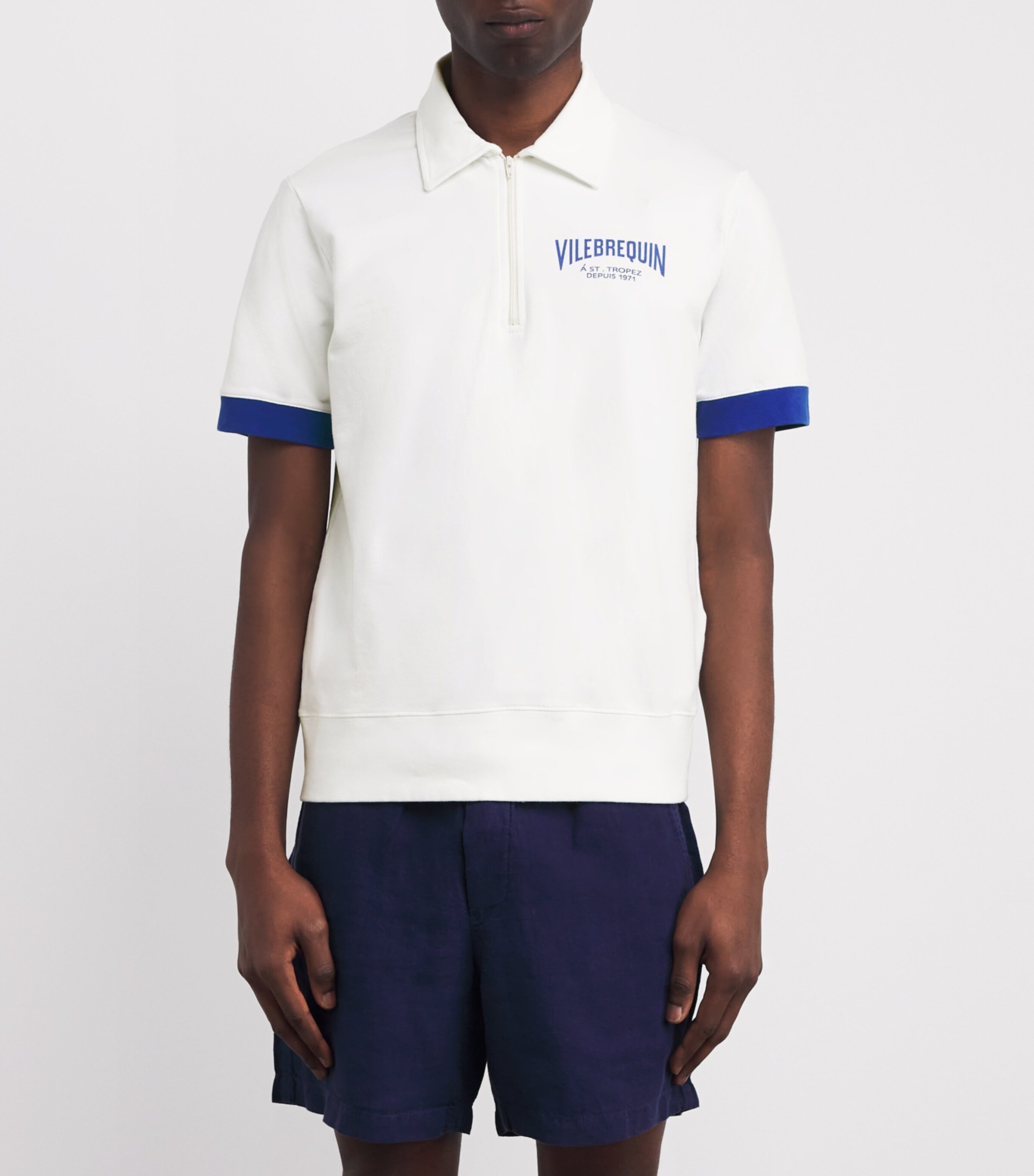 Cotton Zipped Polo Shirt 003-OFF-WHITE Image 3