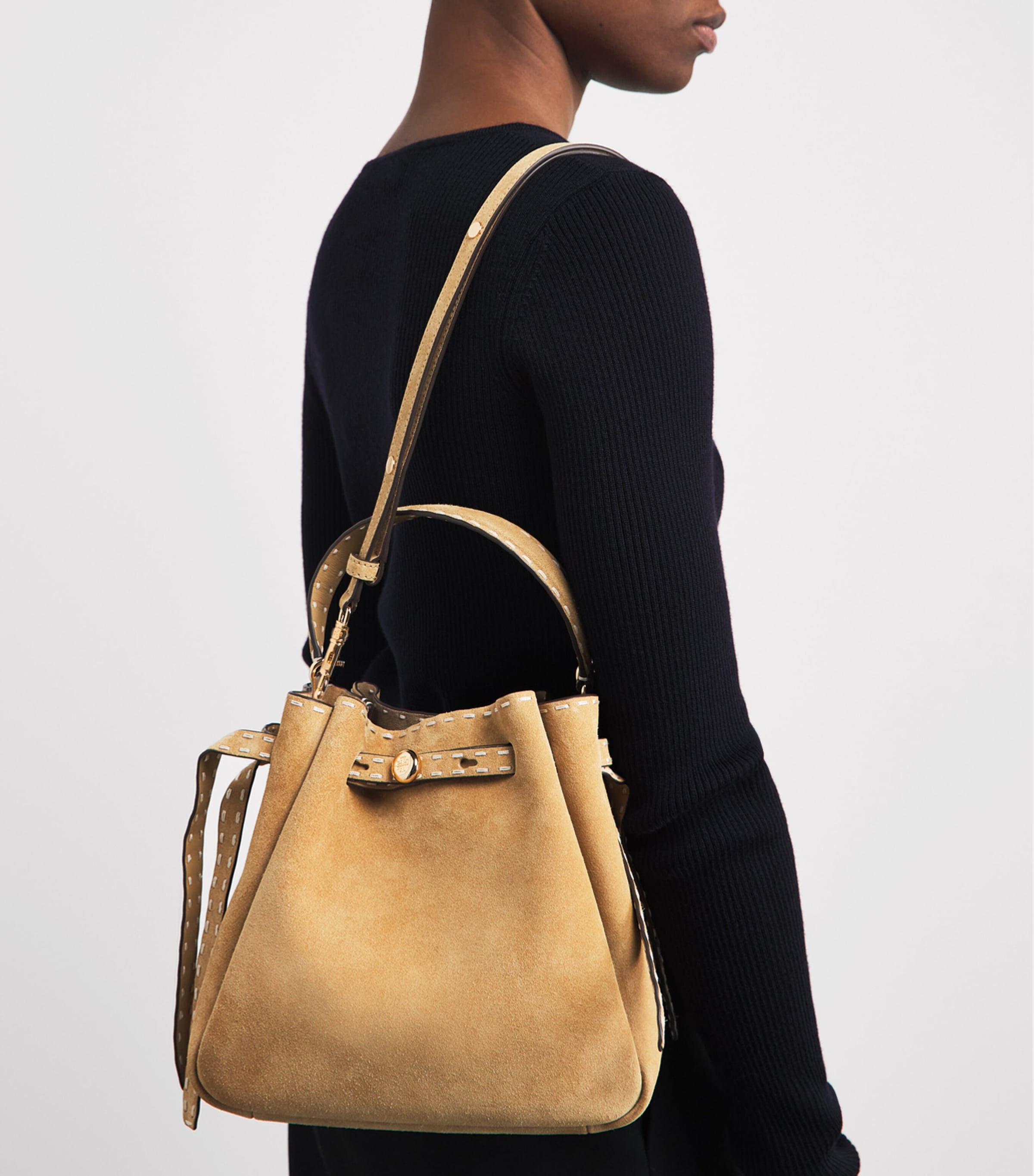 Tory Burch Small Suede Romy Bucket Bag Butter Image 2