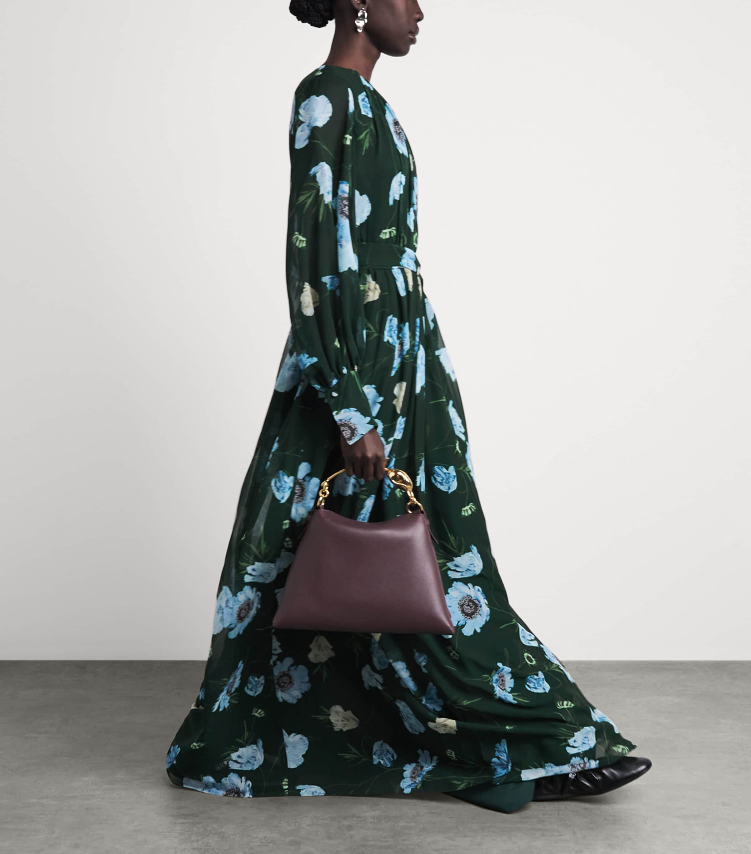 Erdem Womens Silk Voile Floral Maxi Dress Blle Epq Ppy Drk Grn Image 2
