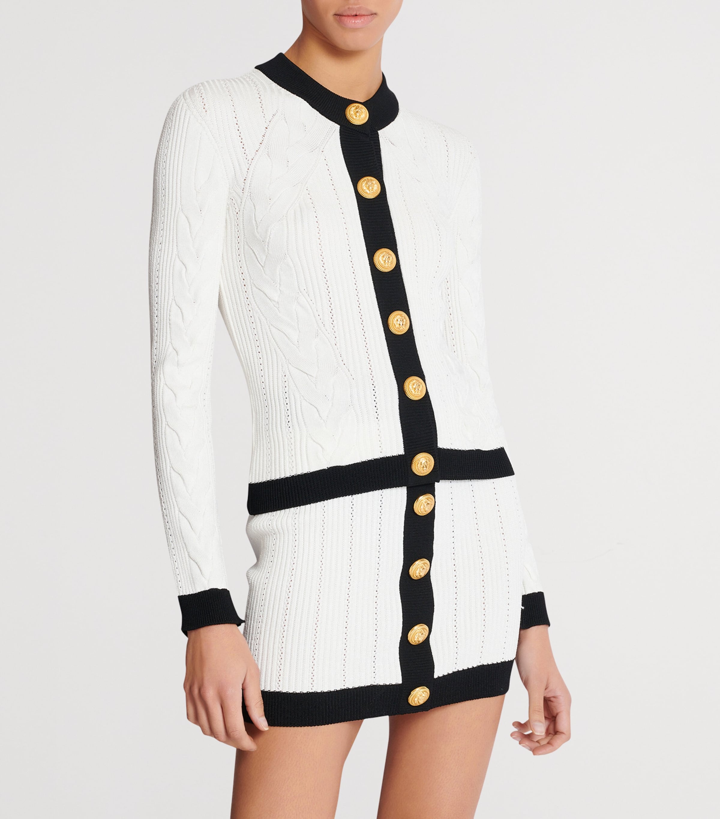 Contrast-Trim Cable-Knit Cardigan GAB BLANC/NOIR Image 6