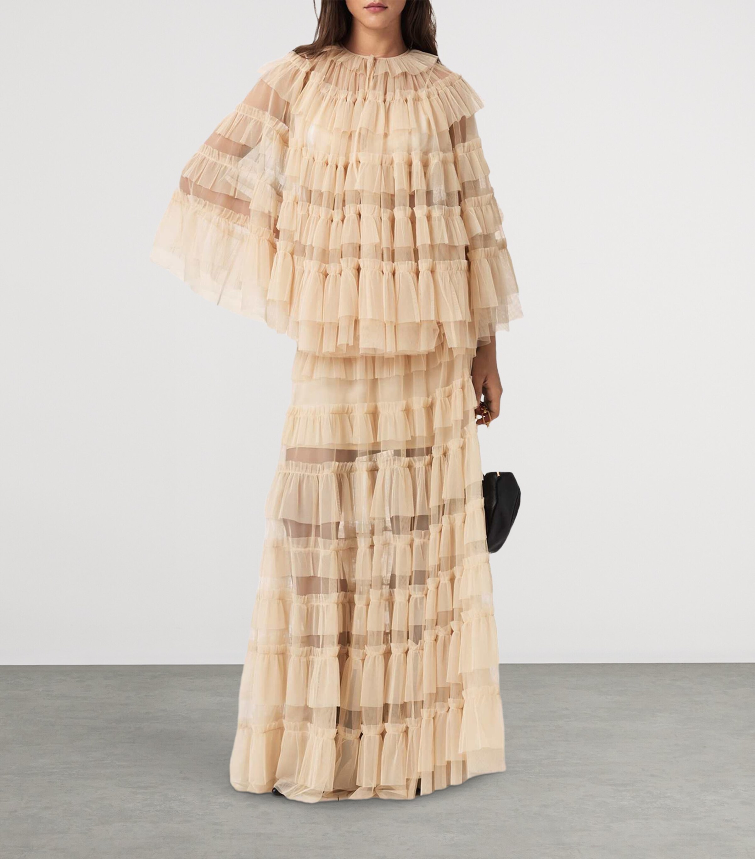 AllSaints Womens Tulle Ruffled Aude Cape Top Blush Pink Image 3