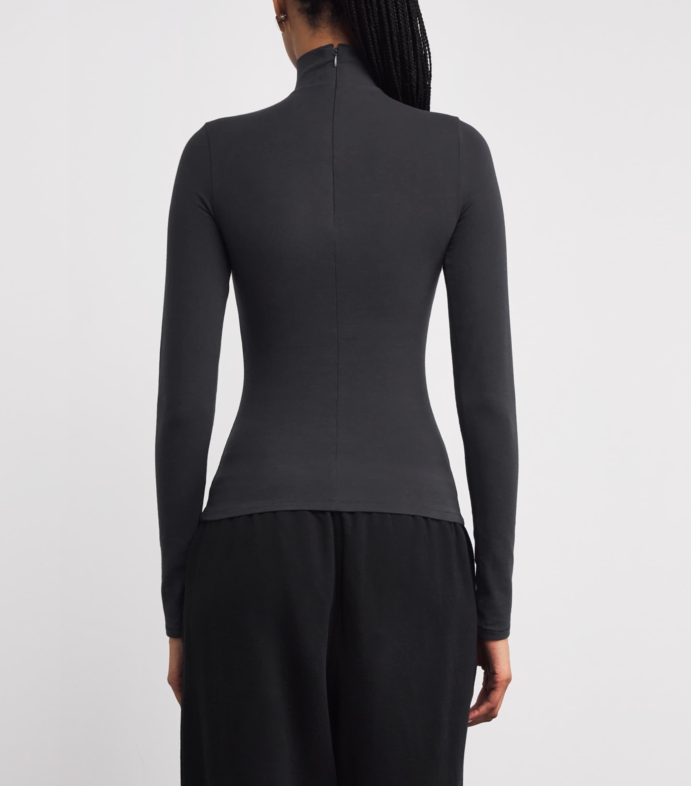 Stretch-Cotton Jersey Rollneck Top SOOT Image 4