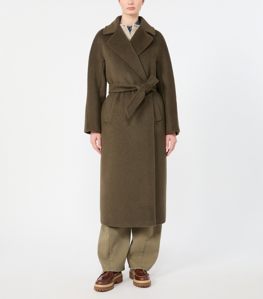 Weekend Max Mara Womens Wool-Blend Belted Coat Kaki Image 3