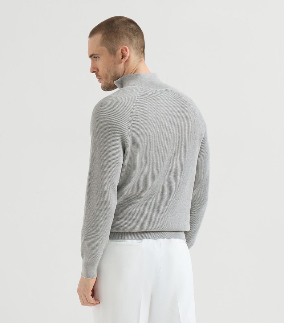 Brunello Cucinelli Mens Cotton Rib-Knit Quarter-Zip Sweater Image 4