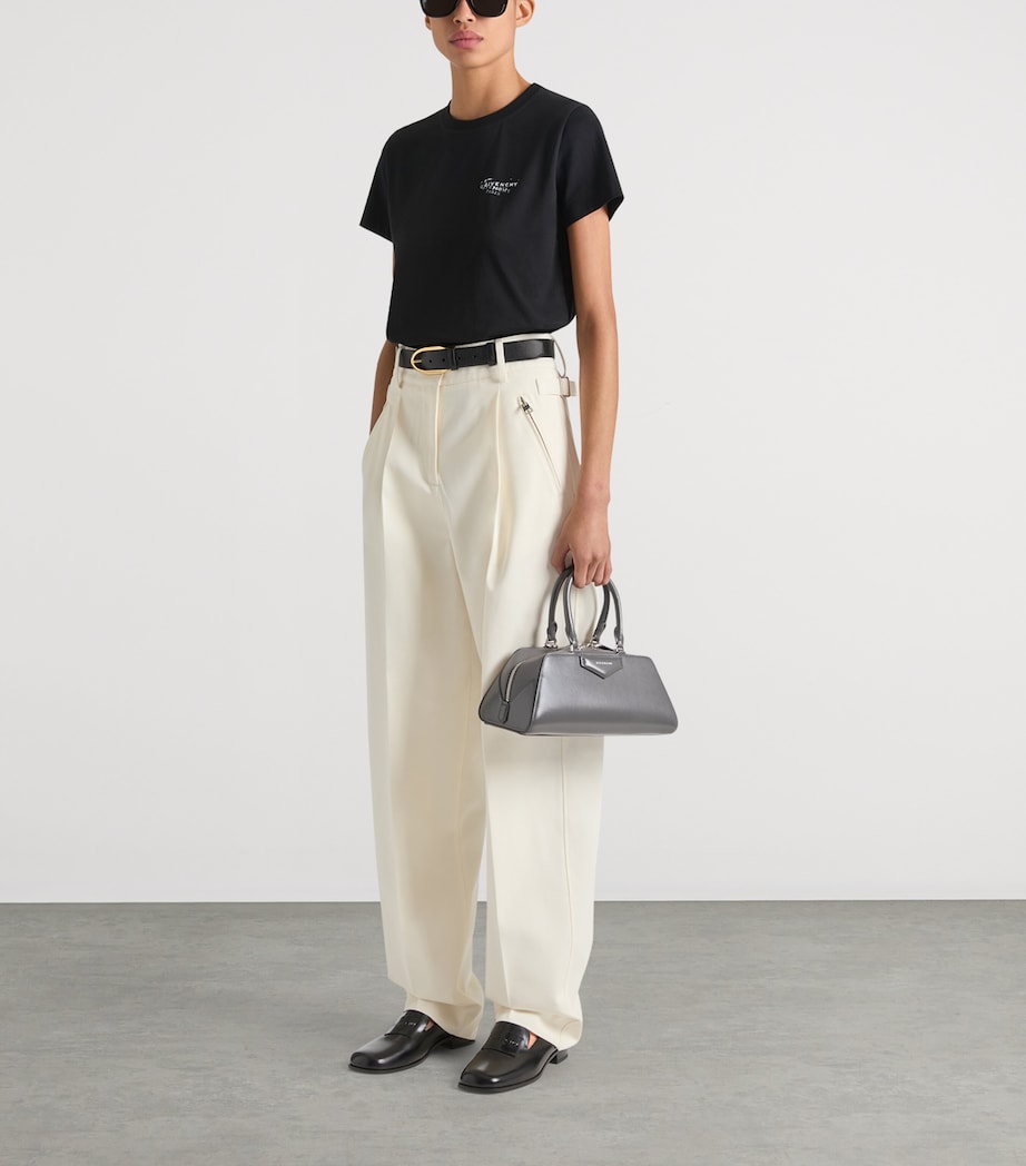 Cotton and Wool Pleated Trousers IVORY Image 3