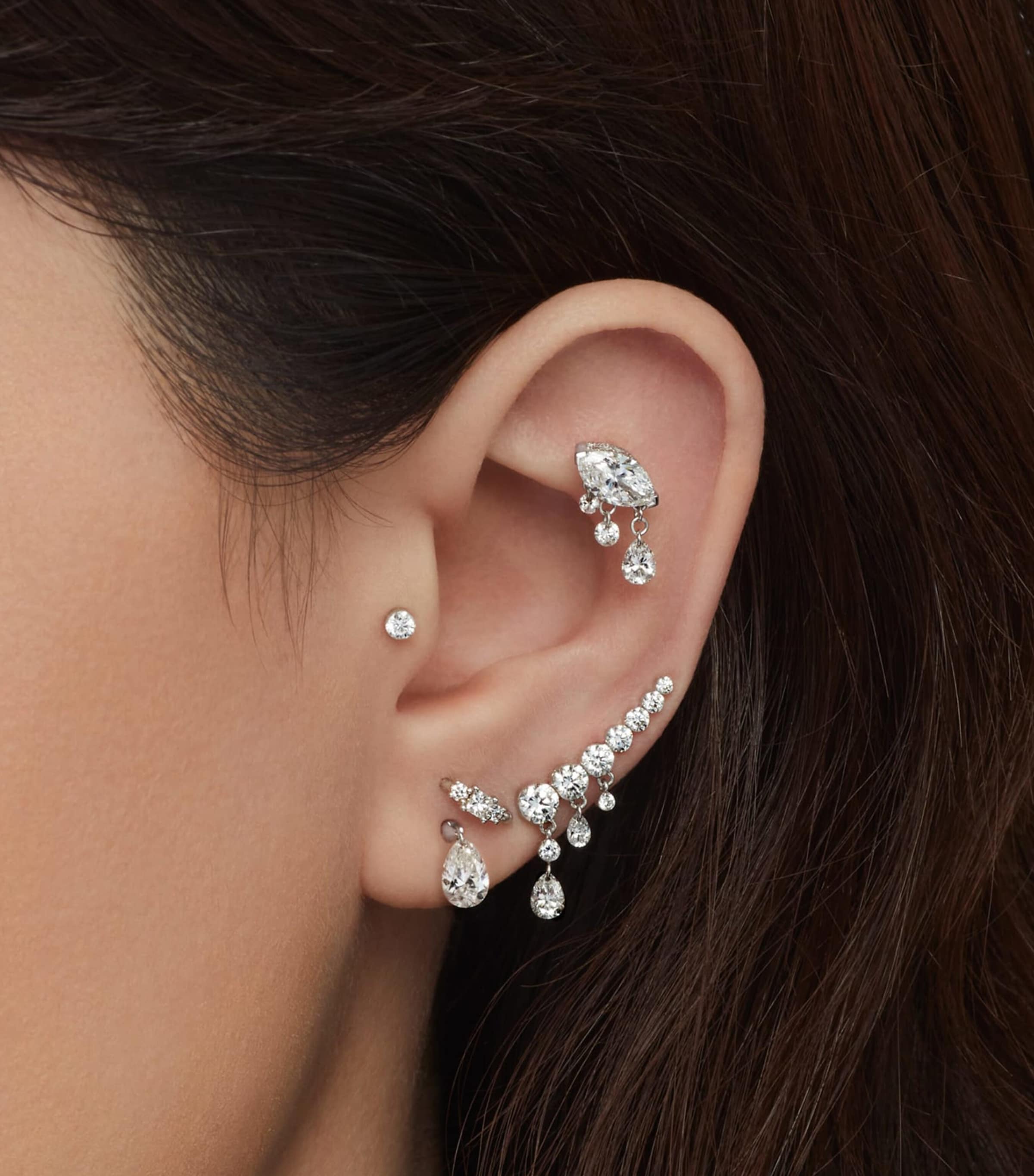 Maria Tash White Gold Floating Pear Diamond Charm Threaded Stud