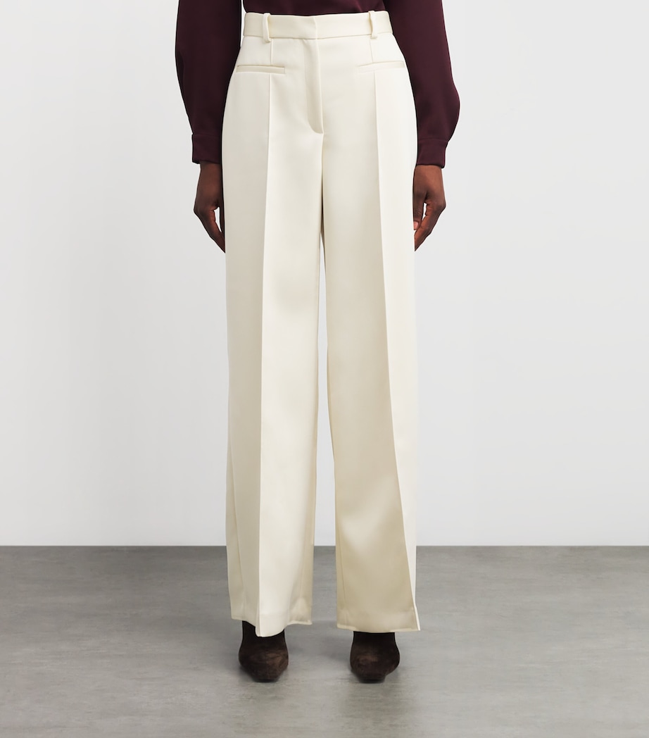 Satin Wide-Leg Tailored Trousers IVORY Image 3