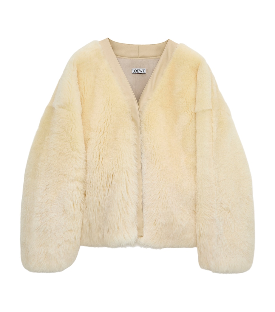 LOEWE Womens Shearling V-Neck Cardigan Light Yellow Image 1