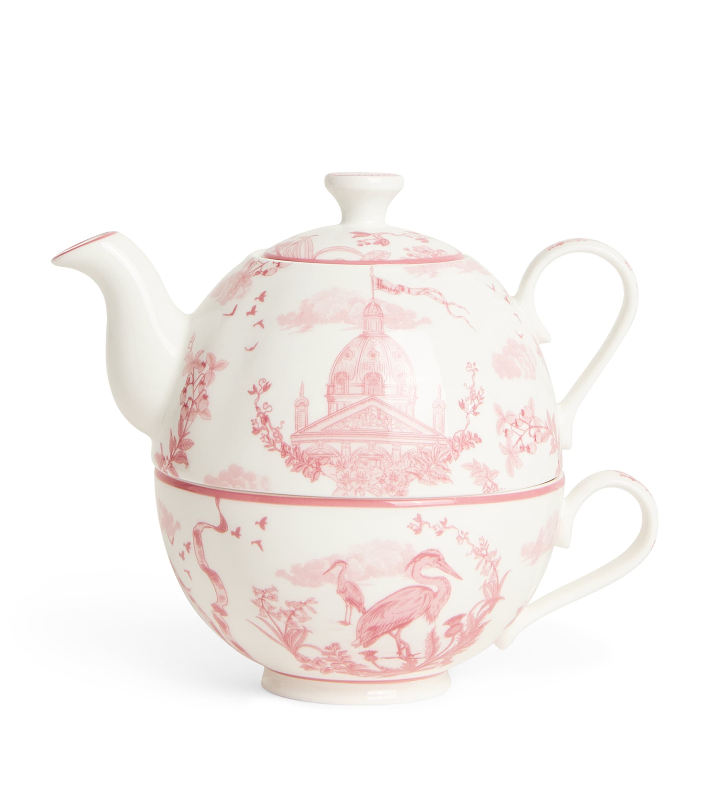 Harrods Bone China Toile Tea For One Set In Pink