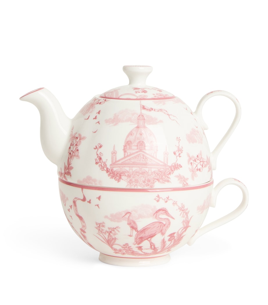 Bone China Toile Tea for One Set PINK Image 1