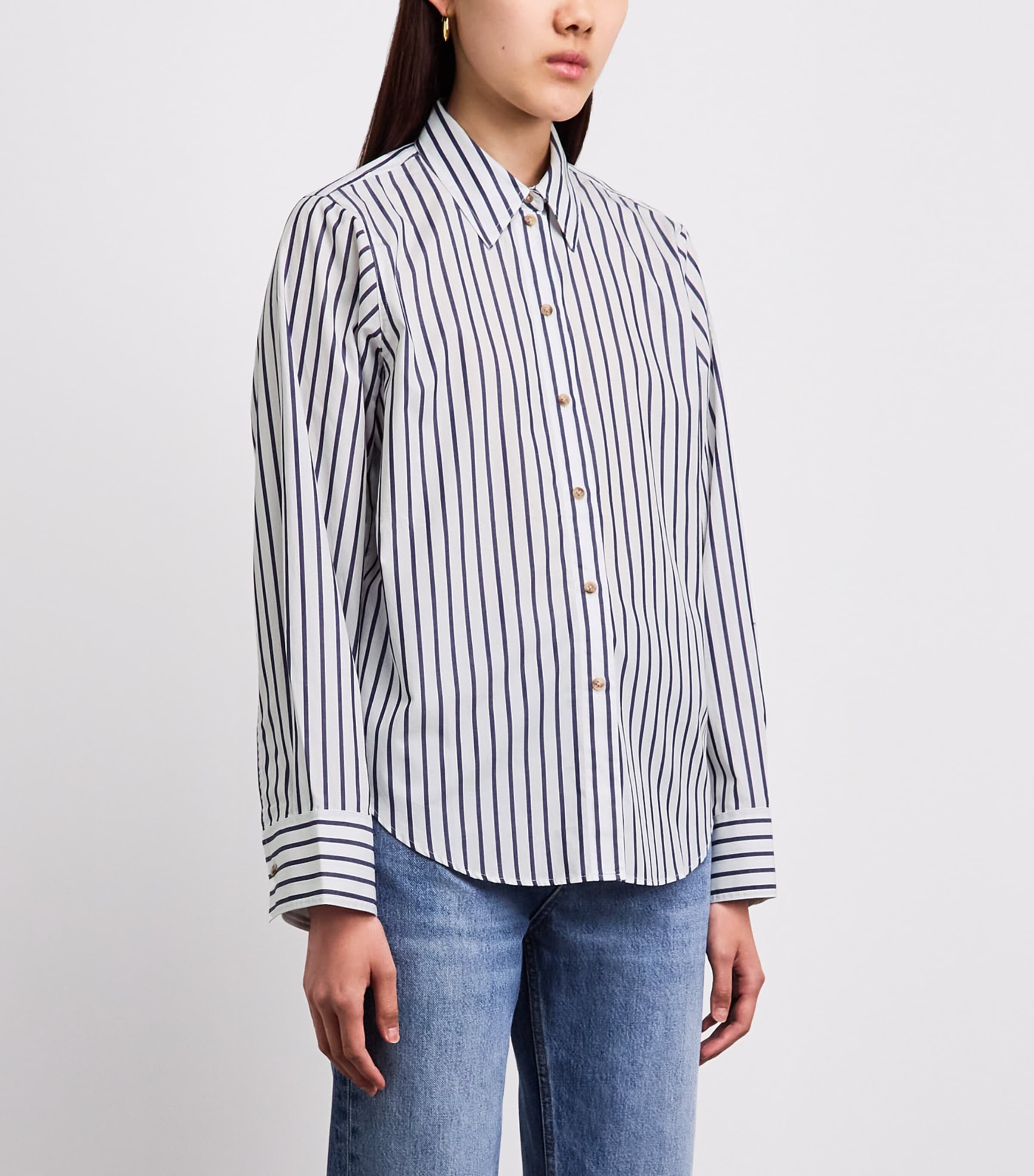 ME+EM Womens Relaxed Stripe Forever Shirt Soft White/navy Image 4