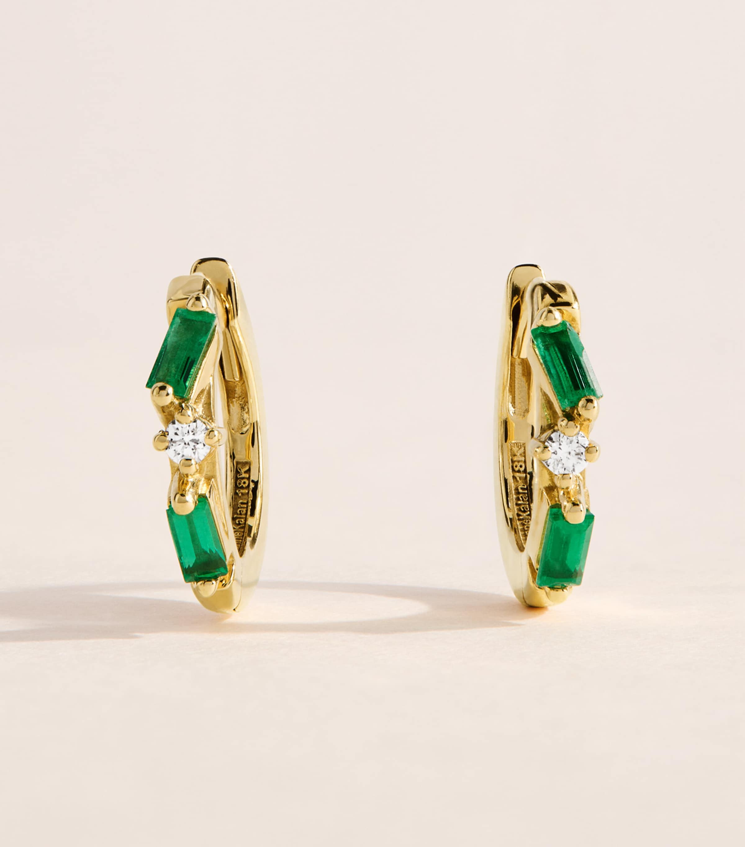 Suzanne Kalan Yellow Gold, Diamond and Emerald Thin Mix Huggie Earrings Yg/emer Image 1
