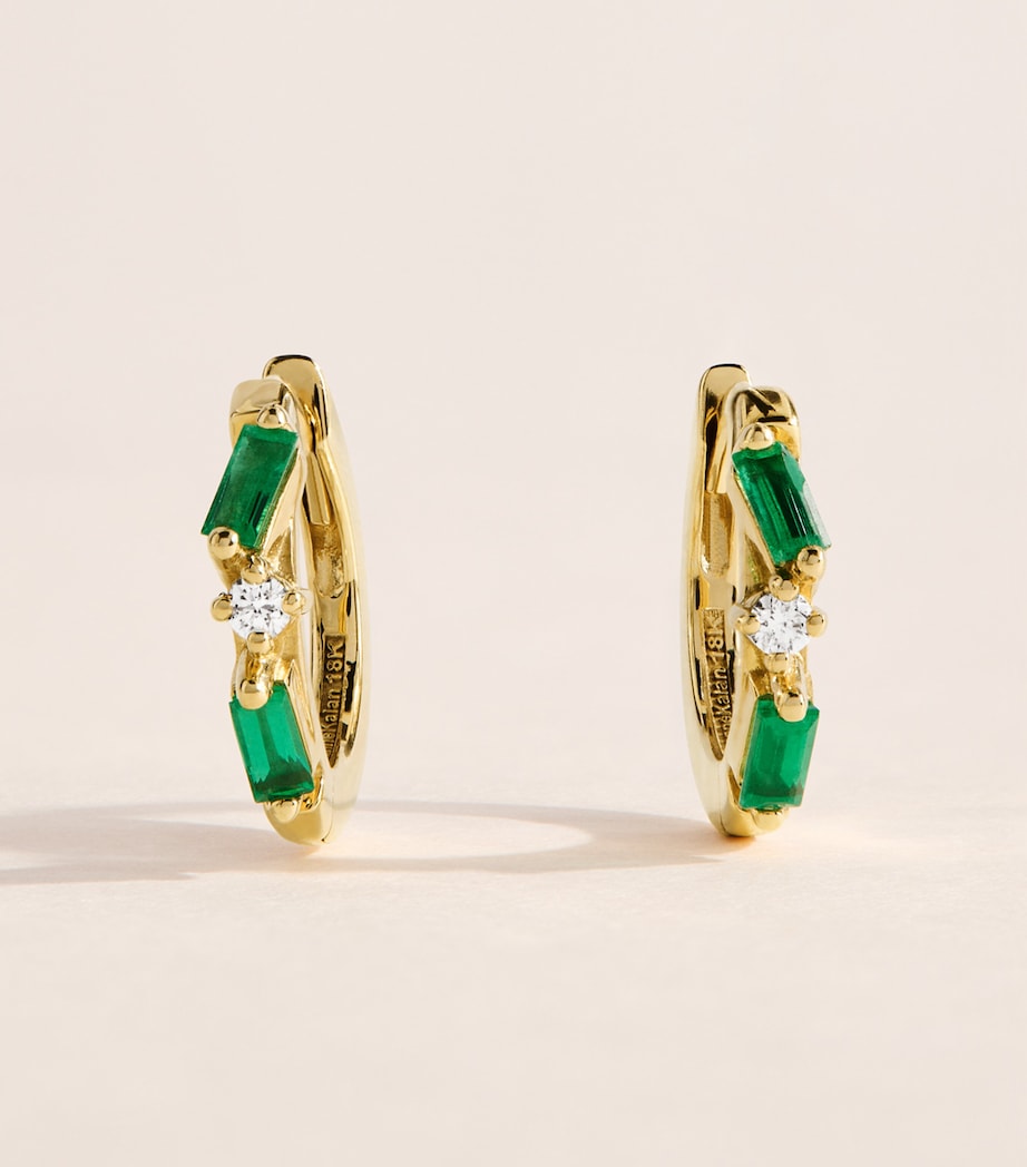 Suzanne Kalan Yellow Gold, Diamond and Emerald Thin Mix Huggie Earrings Yg/emer Image 1
