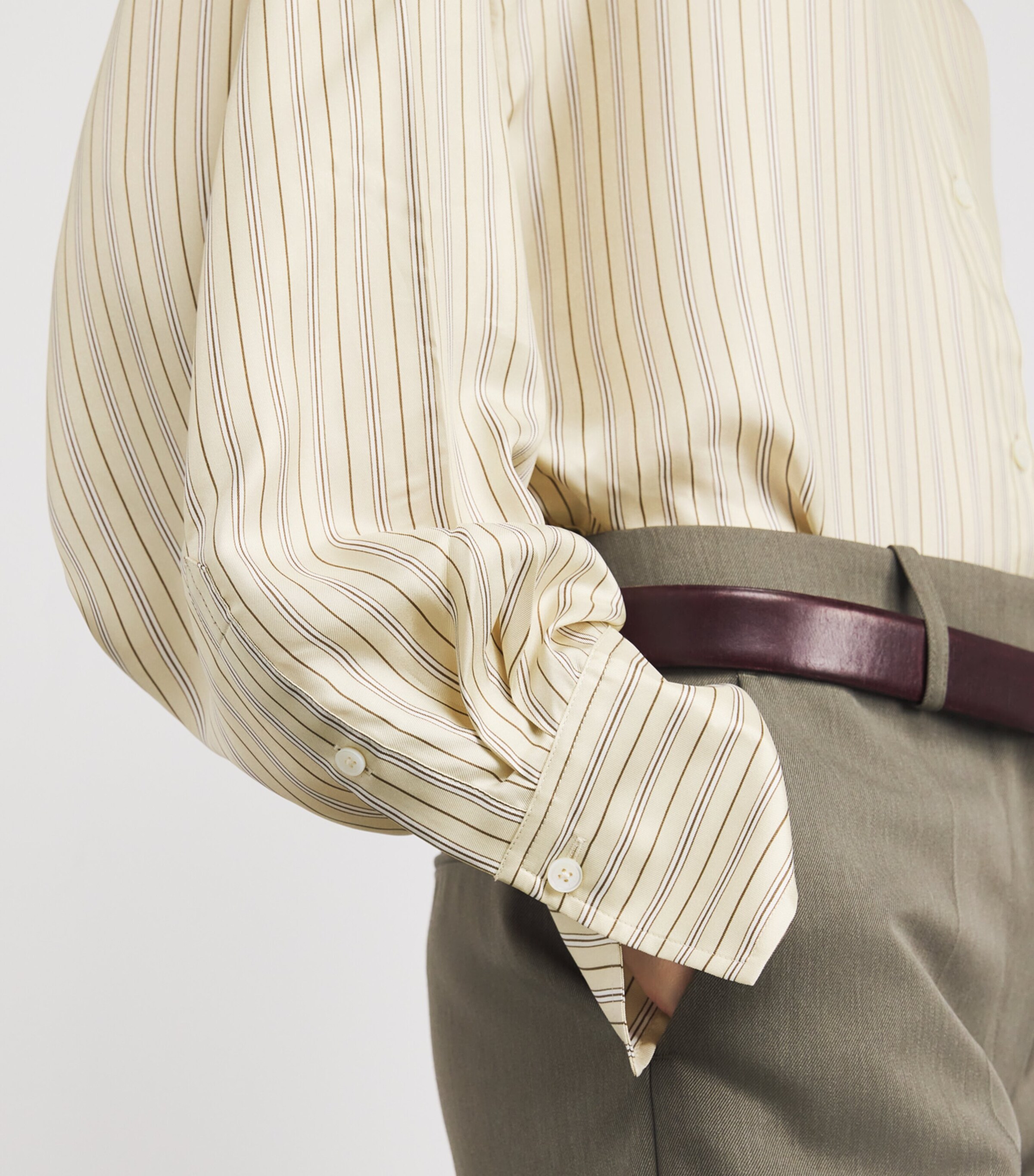 Silk Oversized Stripe Shirt 388 BEIGE/BROWN Image 6