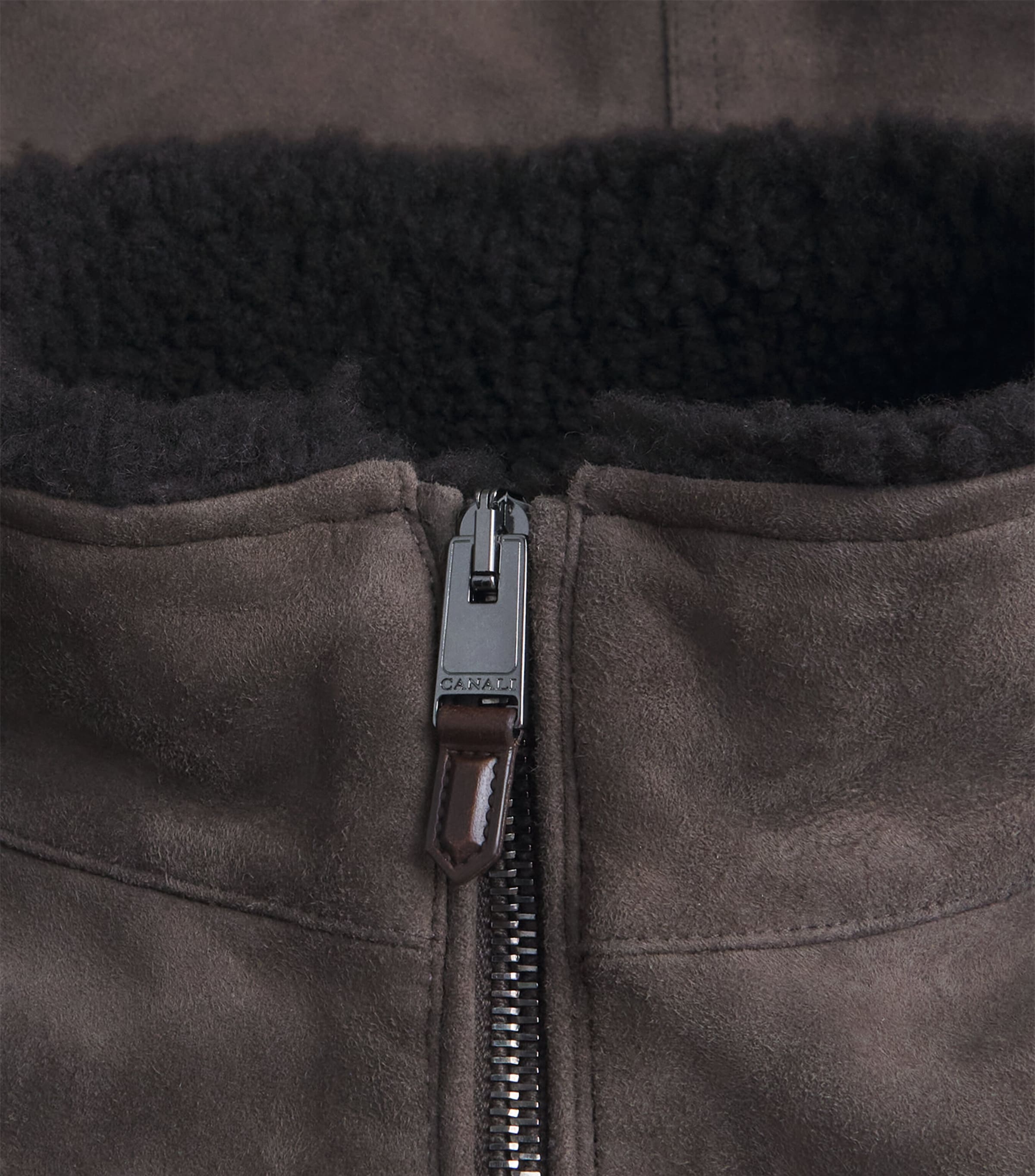 Canali Mens Suede Shearling-Collar Padded Gilet Brown Image 6