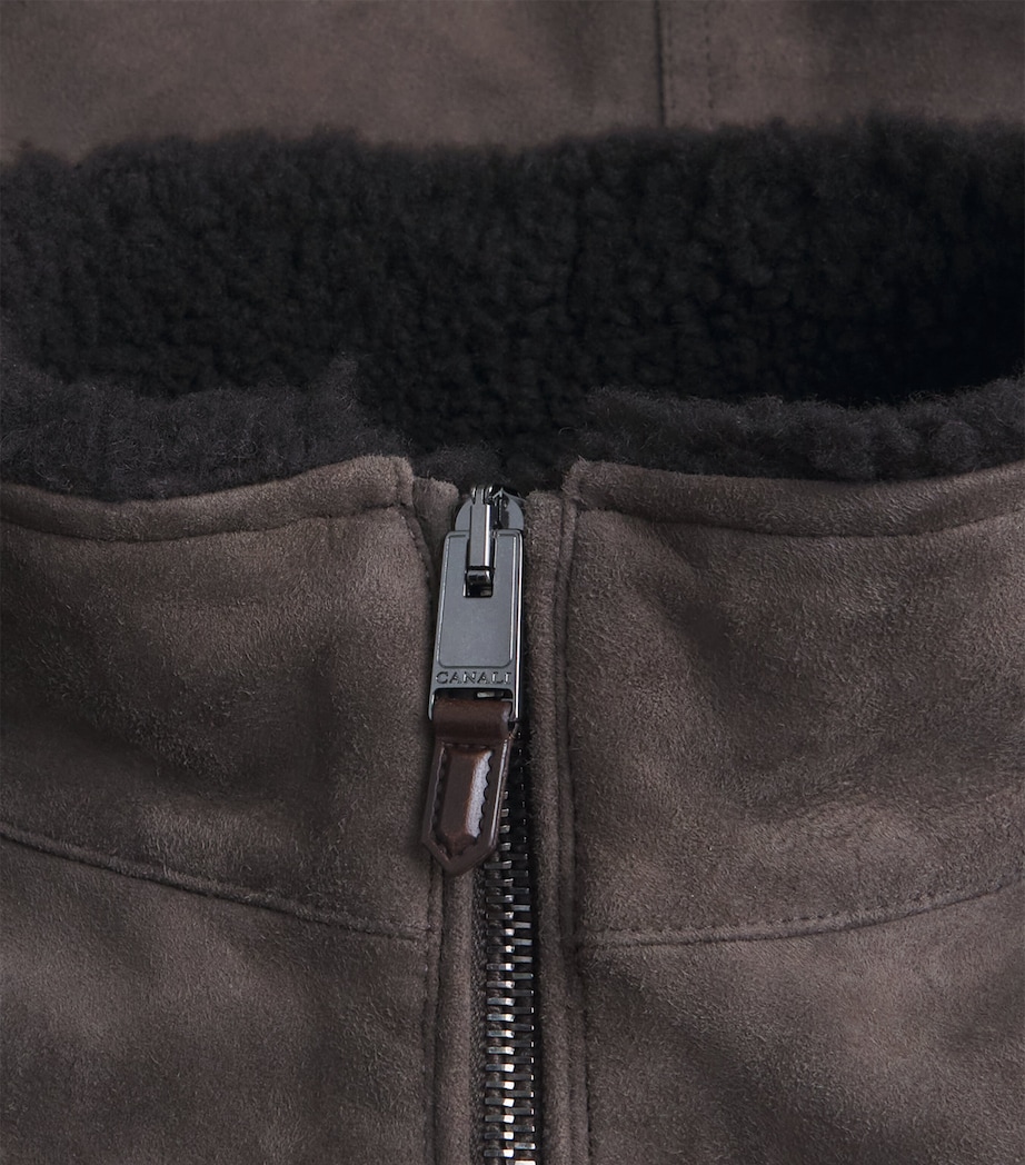 Canali Mens Suede Shearling-Collar Padded Gilet Brown Image 6
