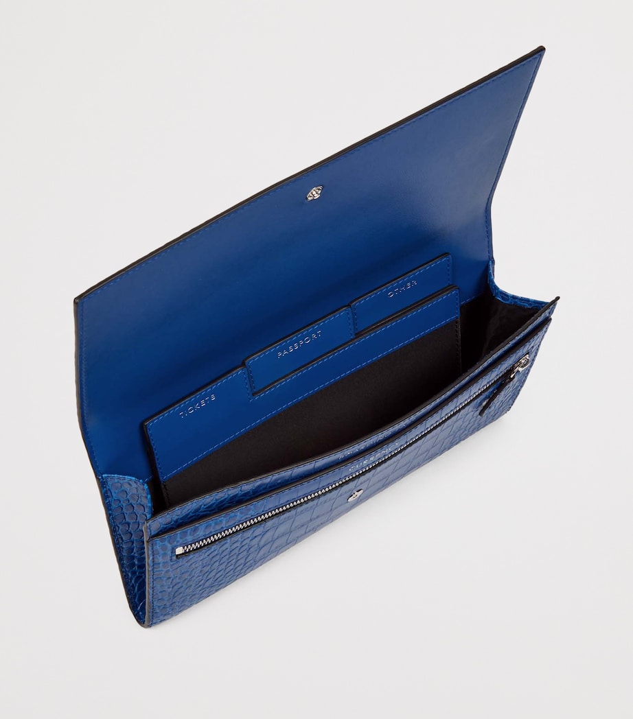 Leather Croc-Embossed Marshall Travel Wallet CERULEAN Image 4