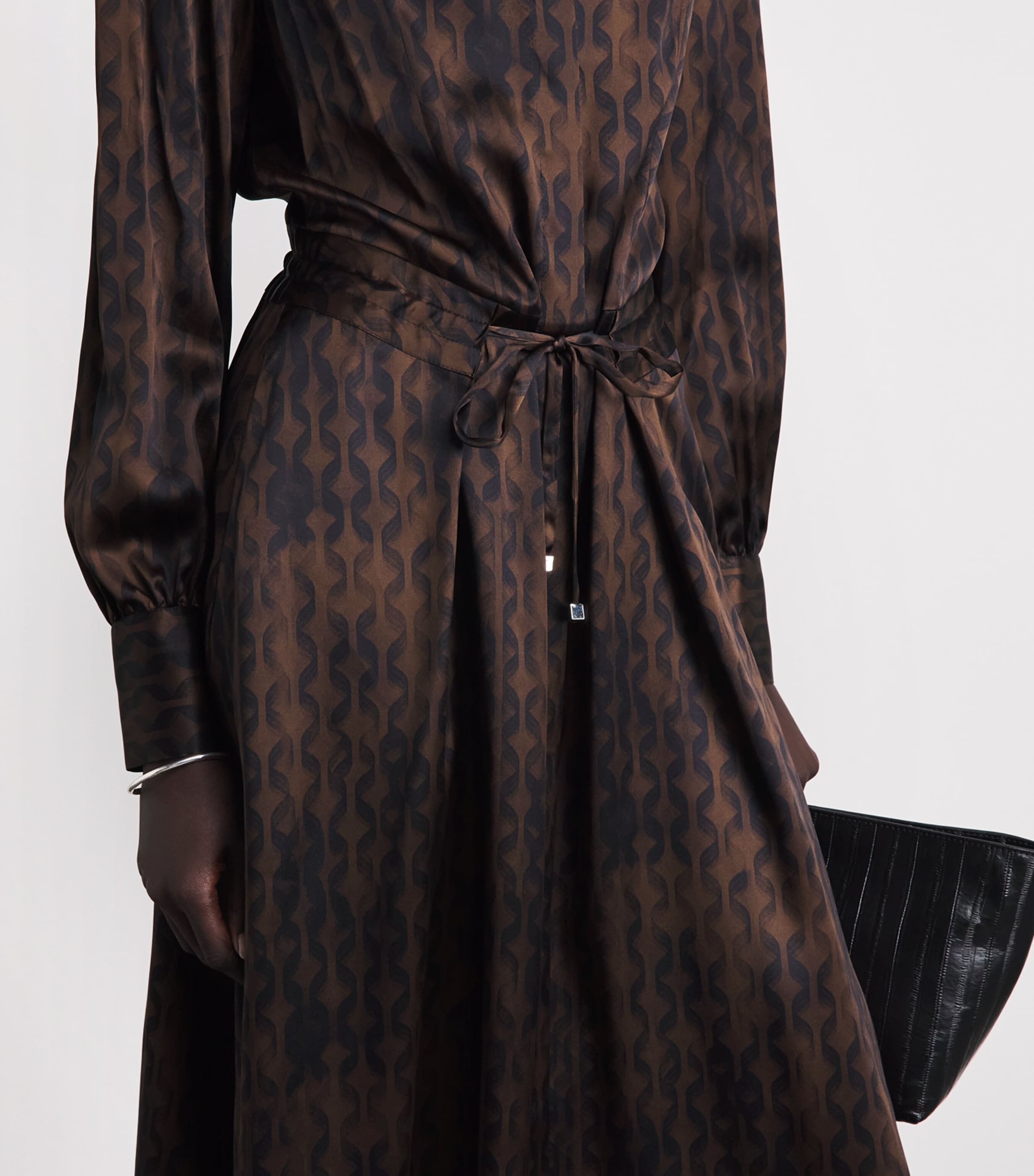 Kiton Womens Silk Printed Midi Dress Brown & Black Print Image 3