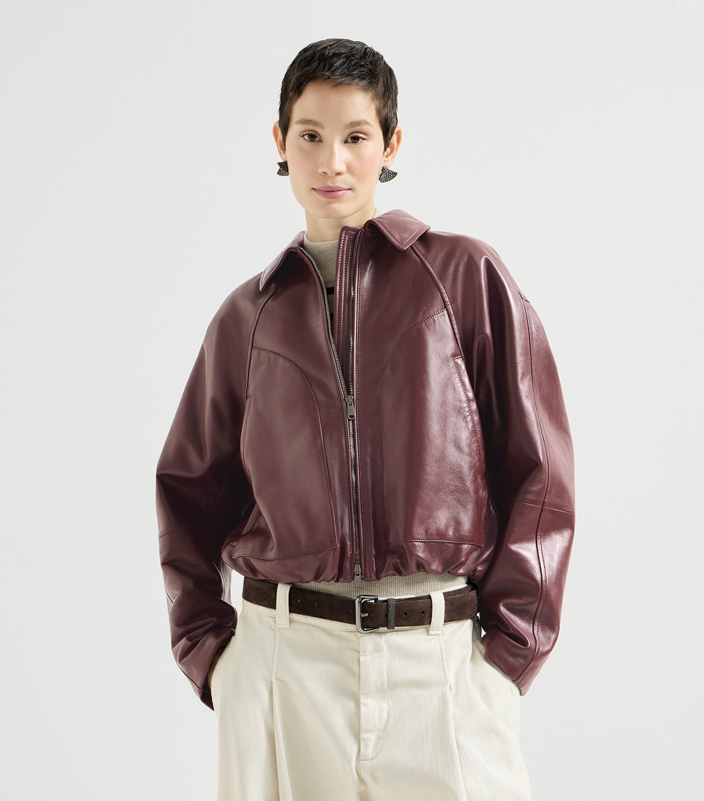 Brunello Cucinelli Womens Nappa Leather Jacket Ruby Red Image 4