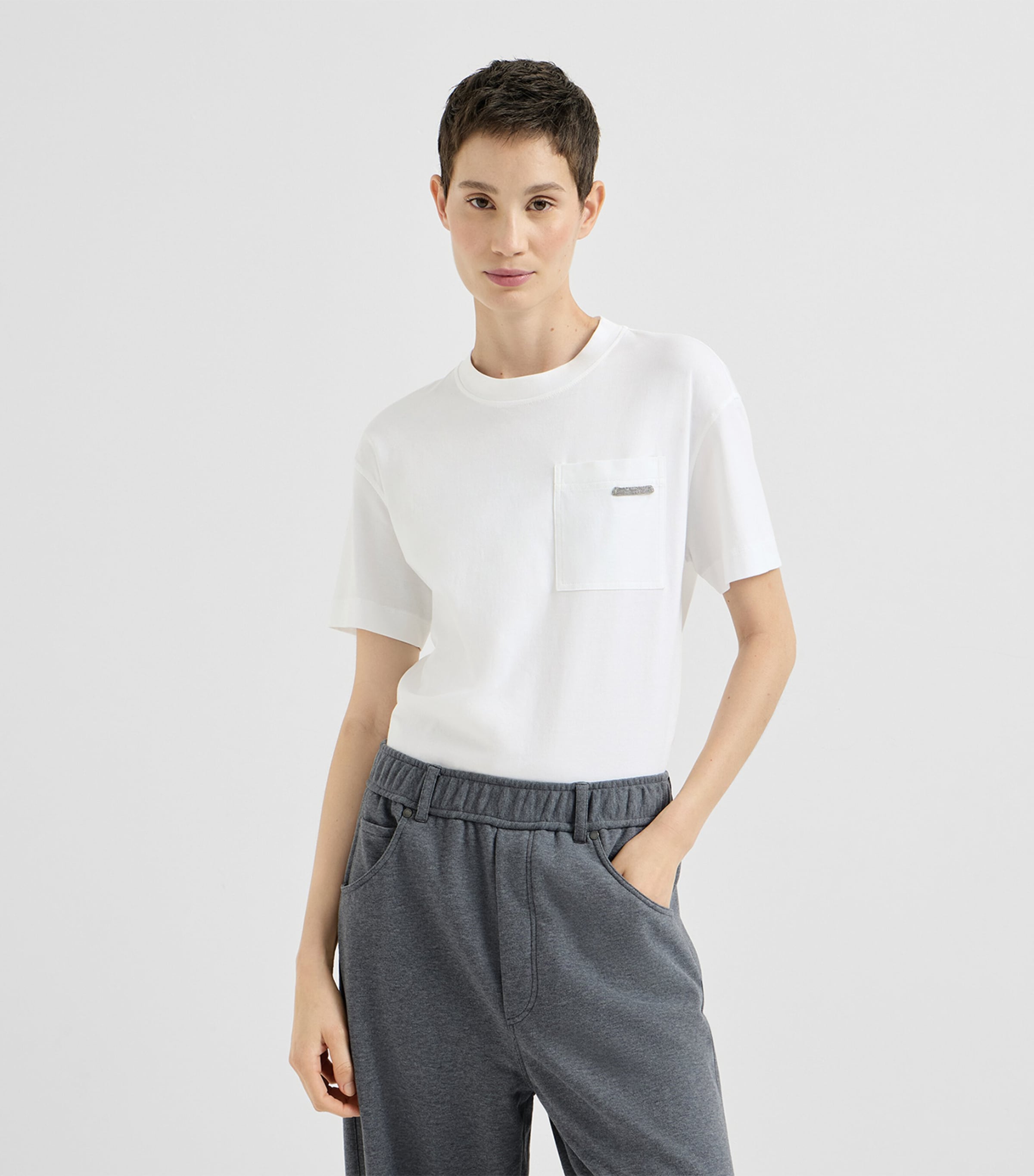 Brunello Cucinelli Womens Cotton Monili-Trim T-Shirt White Image 4