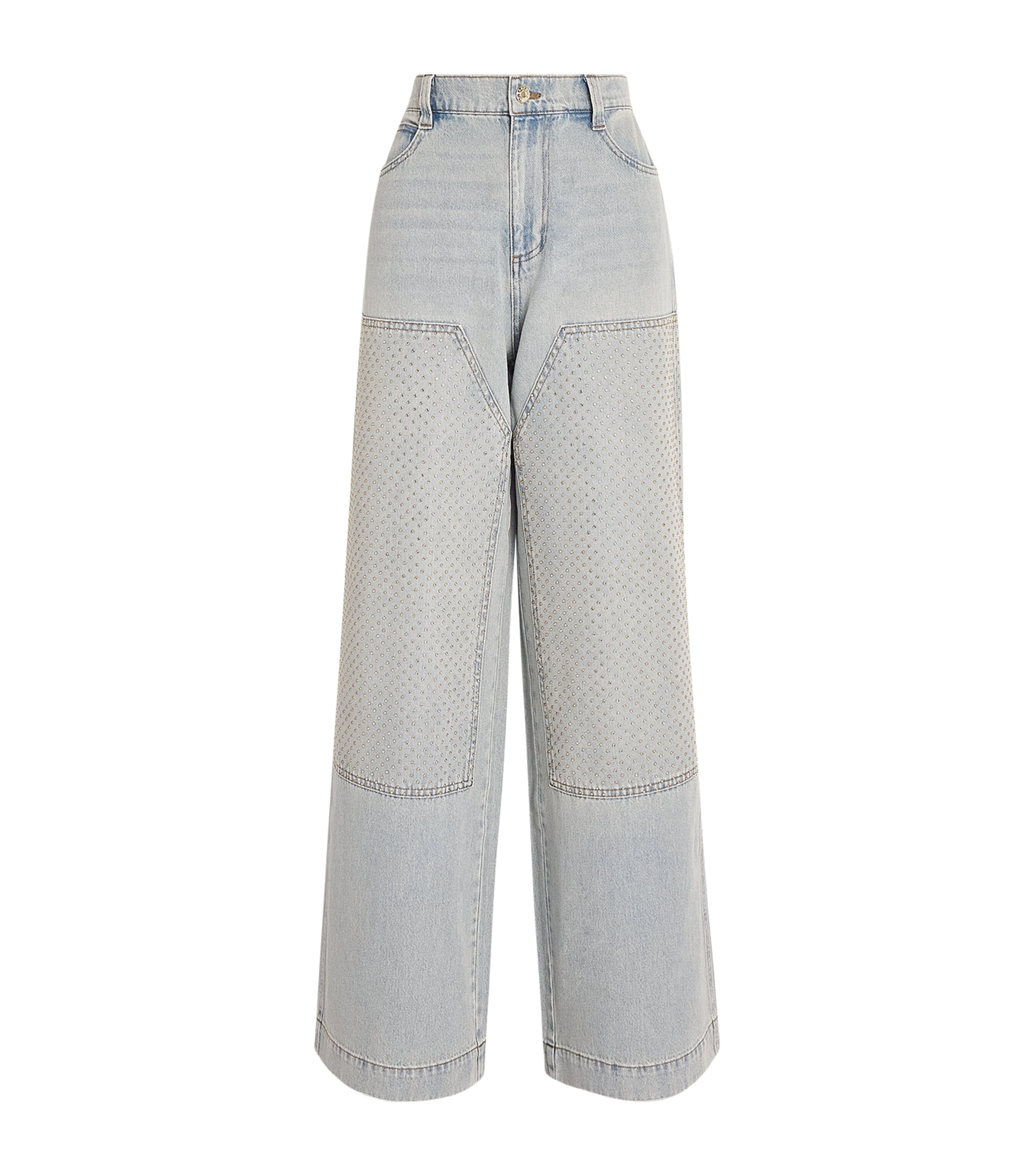 Sandro Paris Womens Rhinestone-Embellished Straight Jeans Light Bu Jean Image 1