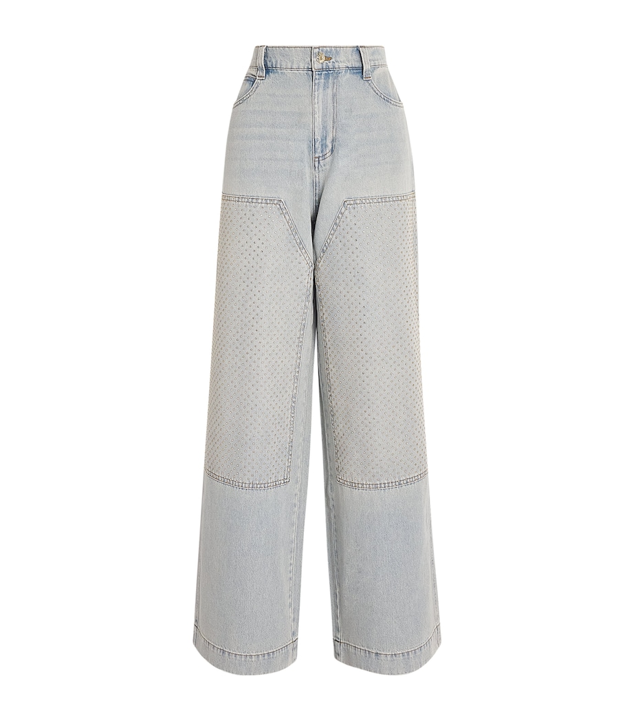 Sandro Paris Womens Rhinestone-Embellished Straight Jeans Light Bu Jean Image 1