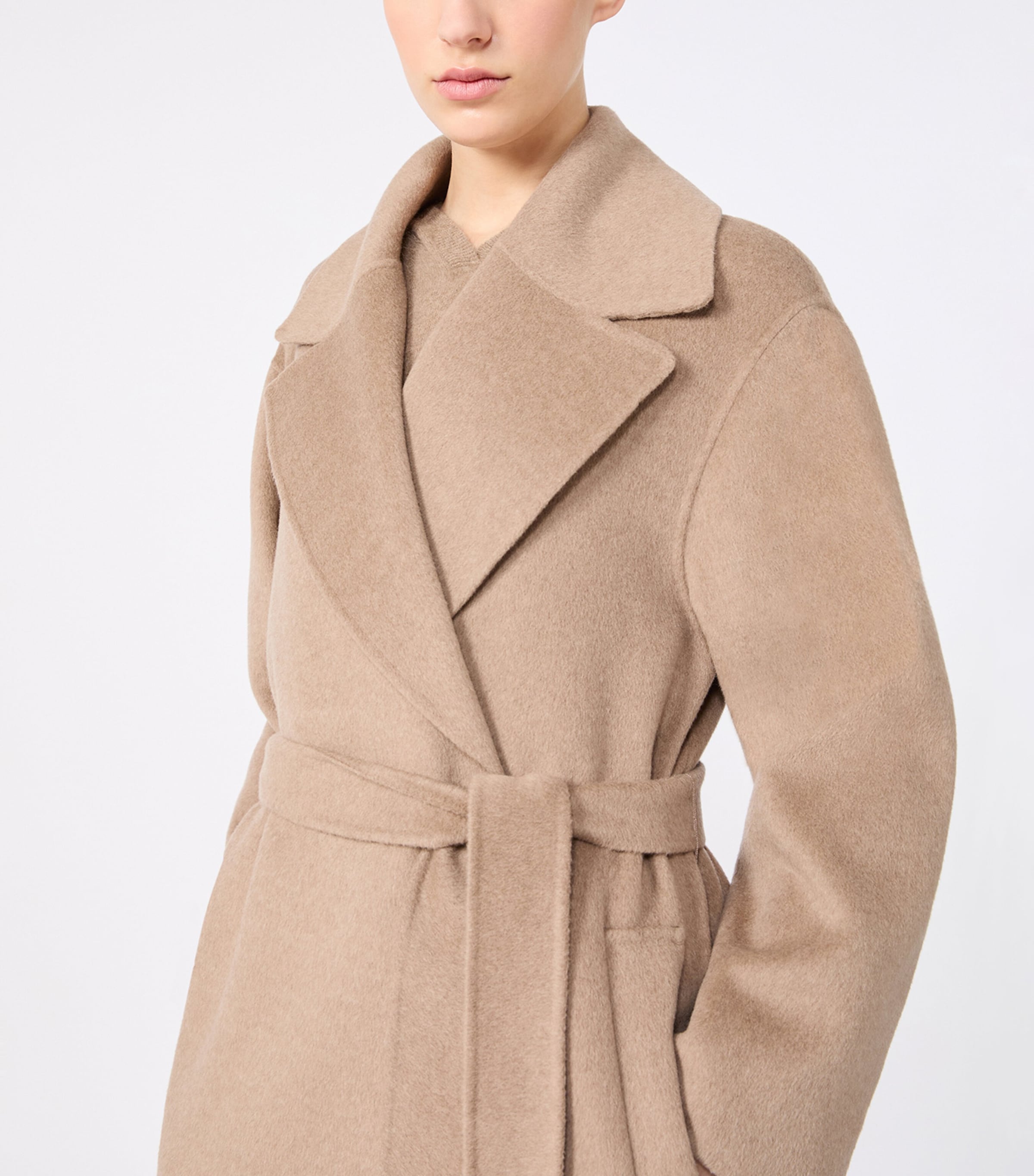 Max Mara Womens Wool-Cashmere Belted Wrap Coat Clay Image 5