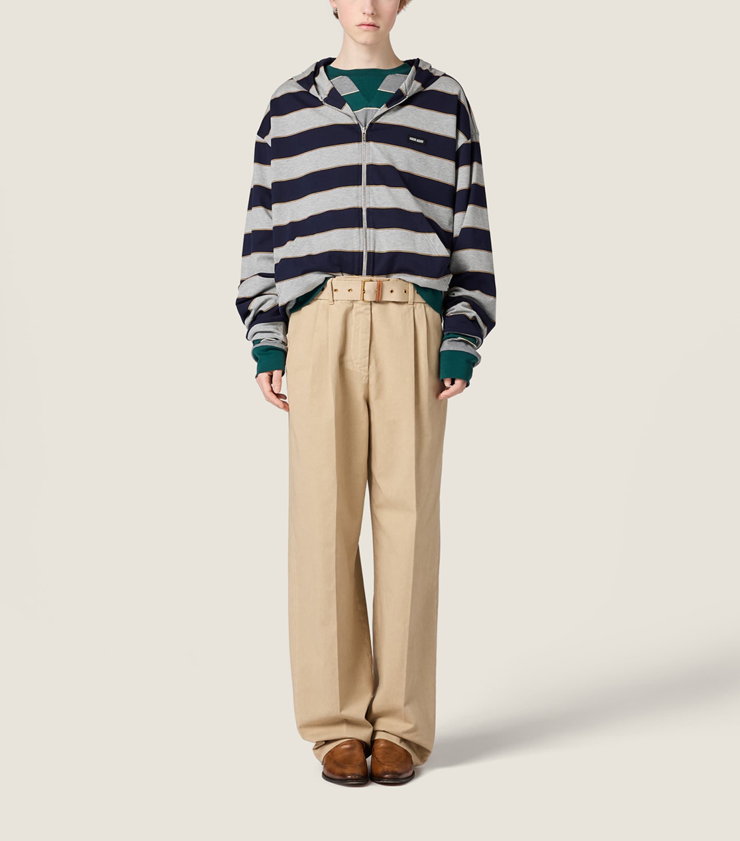 Miu Miu Womens Cotton Stripe Zip-Up Hoodie Image 2