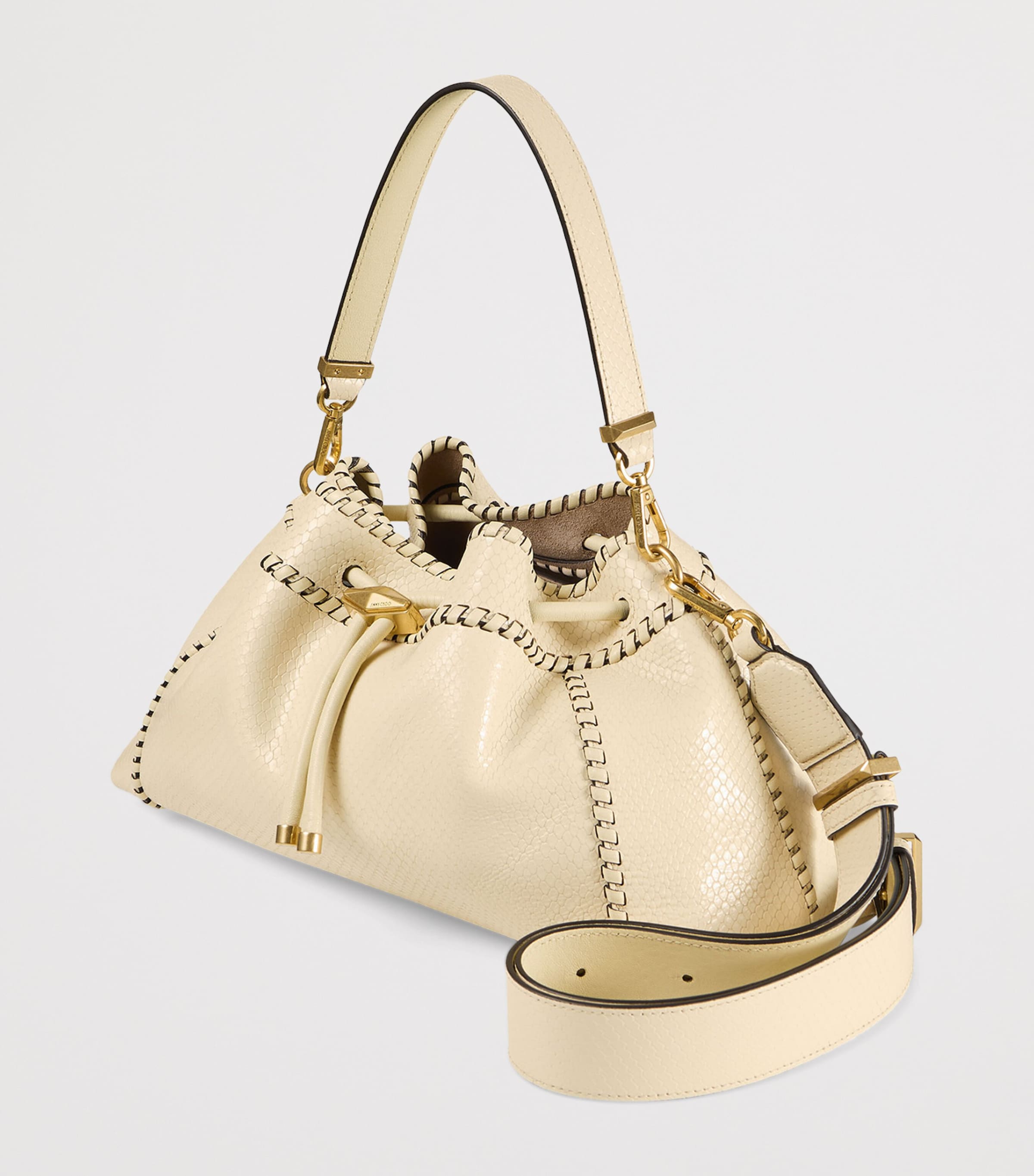 Medium Snake-Print Cinch Bag BUTTERMILK/GOLD Image 3
