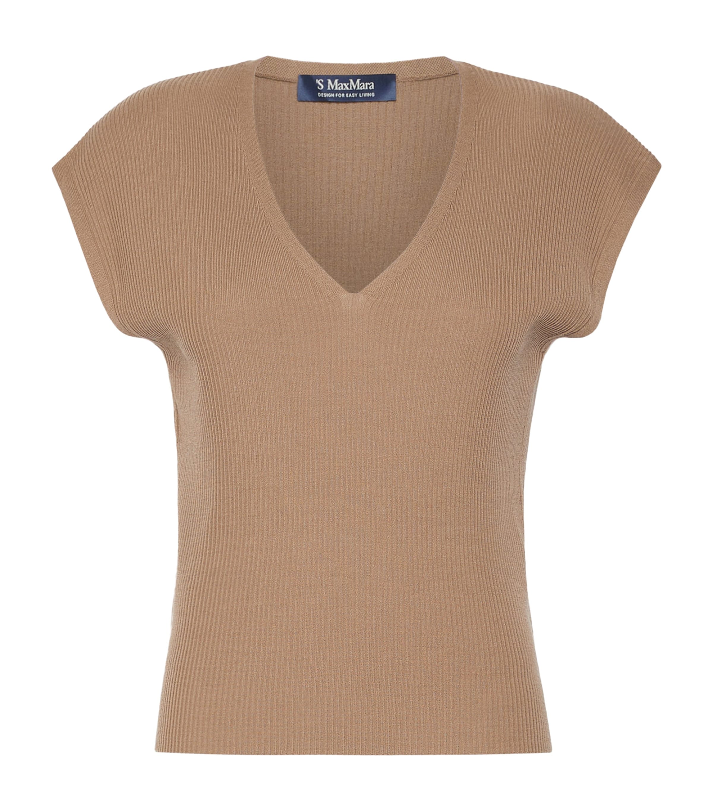 Max Mara Womens Virgin Wool Ribbed Top Camel Image 1