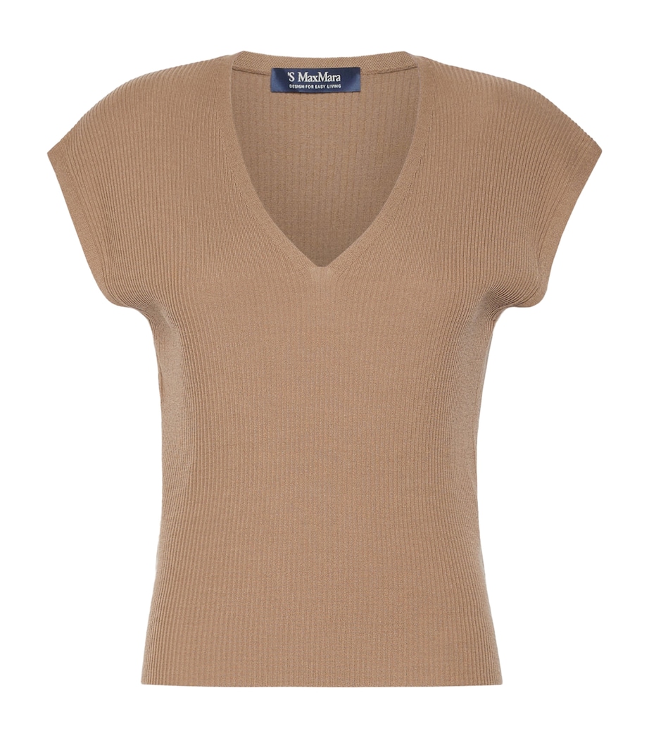 Max Mara Womens Virgin Wool Ribbed Top Camel Image 1