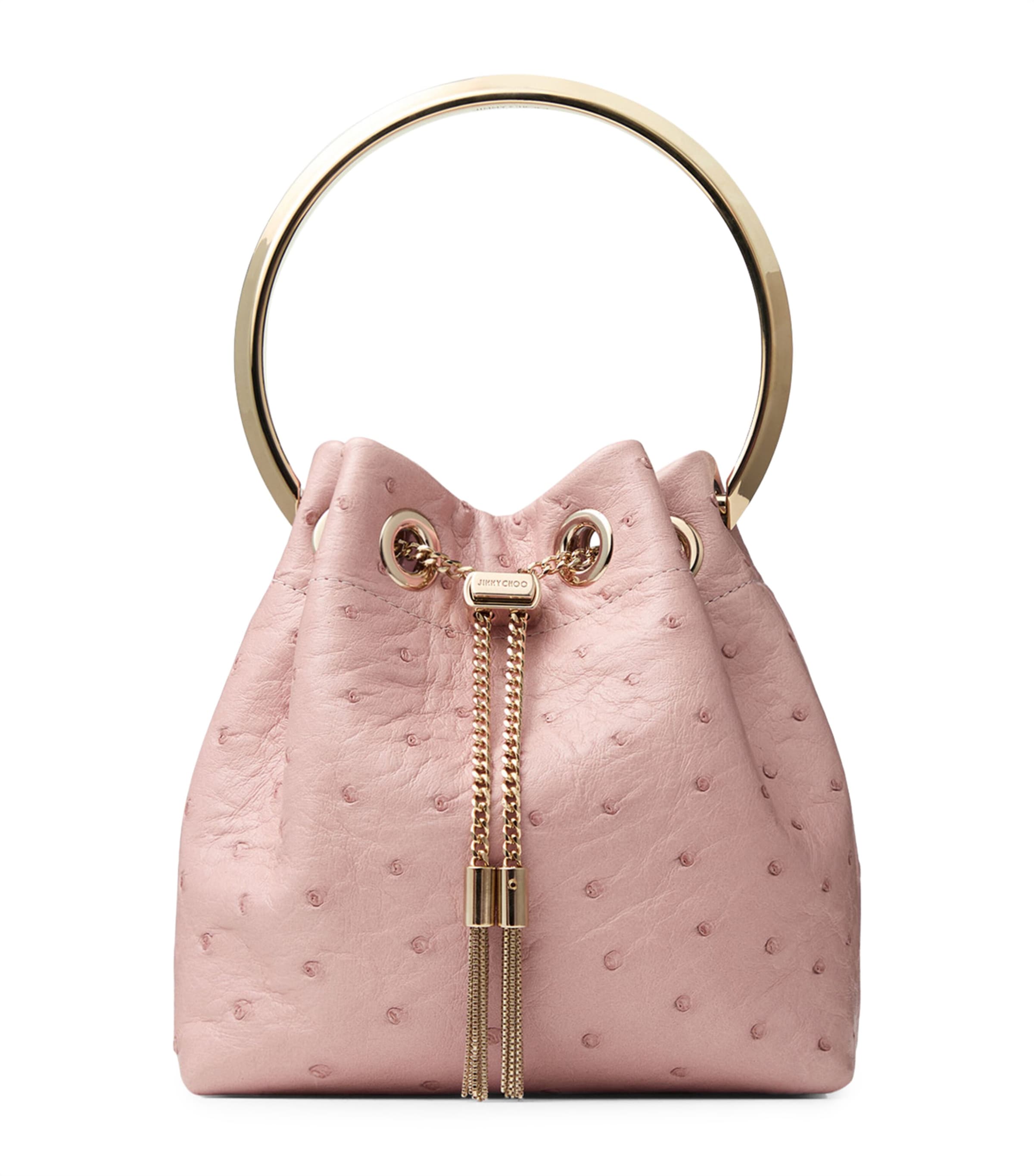 Jimmy Choo Ostrich Leather Bon Bon Top-handle Bag In Pink