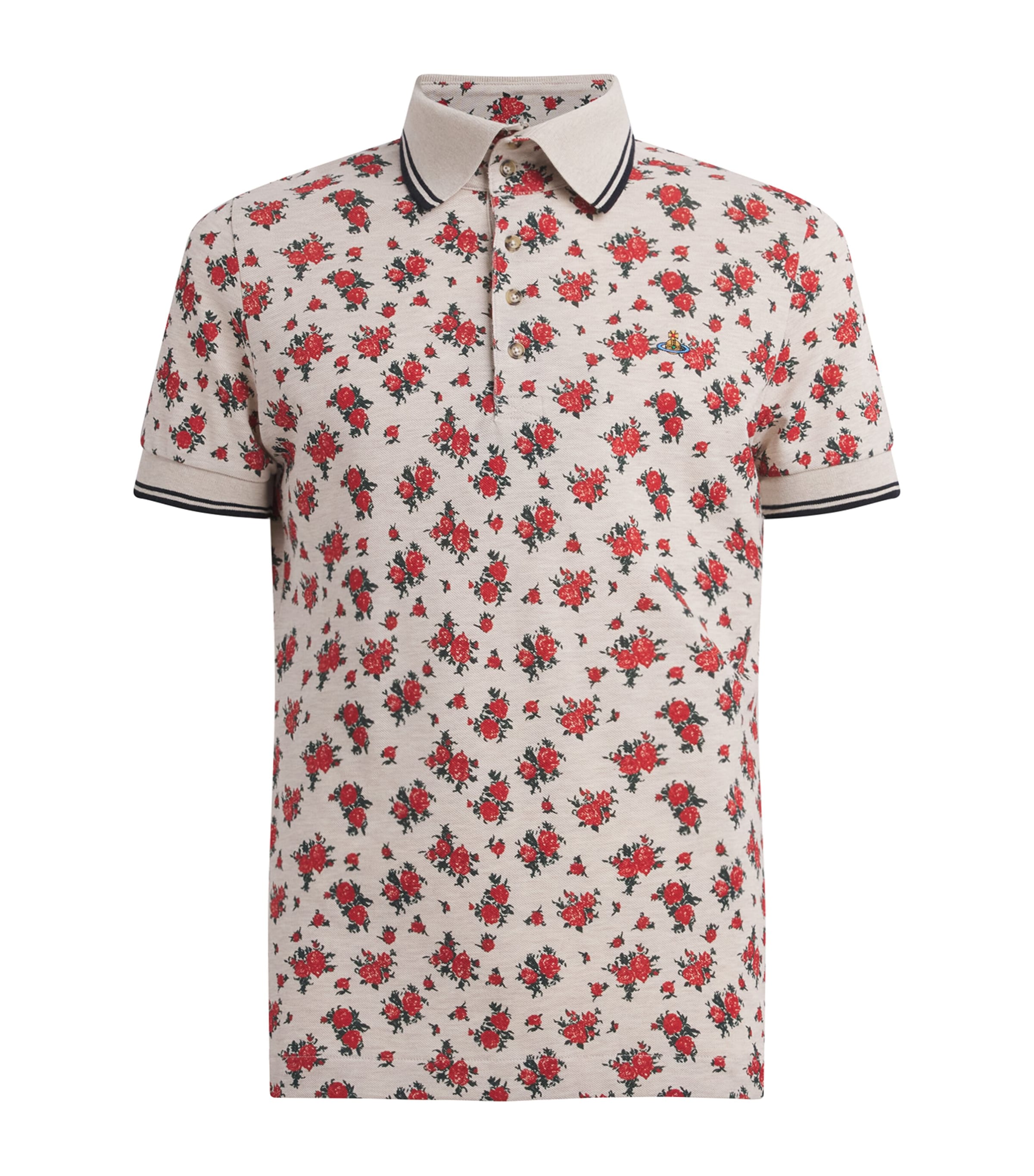 Vivienne Westwood Mens Cotton Floral Print Polo Shirt Roses Image 1