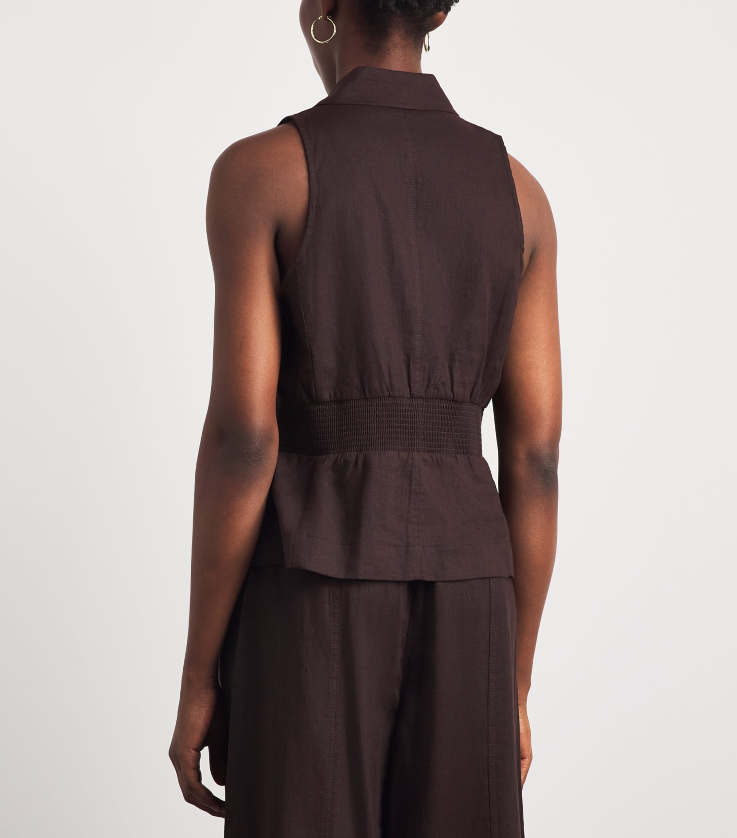 ME+EM Womens Linen-Blend Soft Sculpt Waistcoat Cocoa Brown Image 5