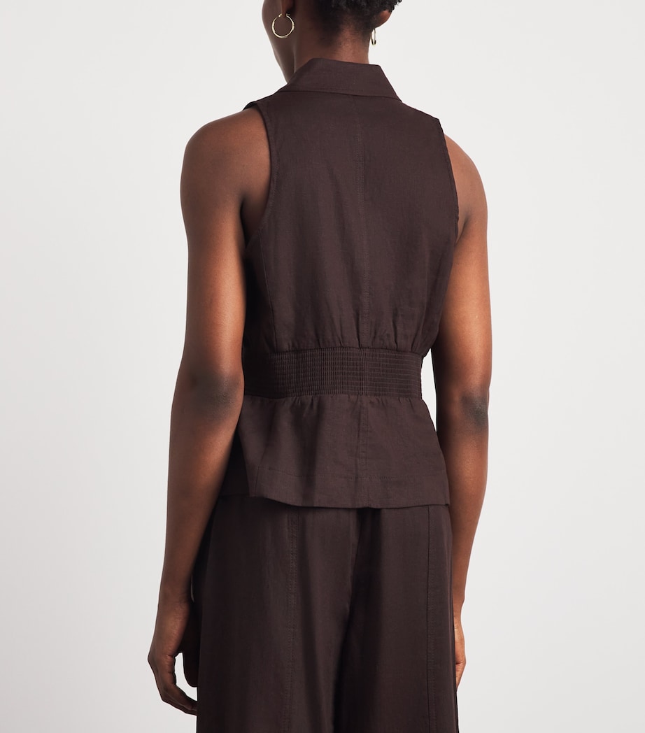 ME+EM Womens Linen-Blend Soft Sculpt Waistcoat Cocoa Brown Image 5