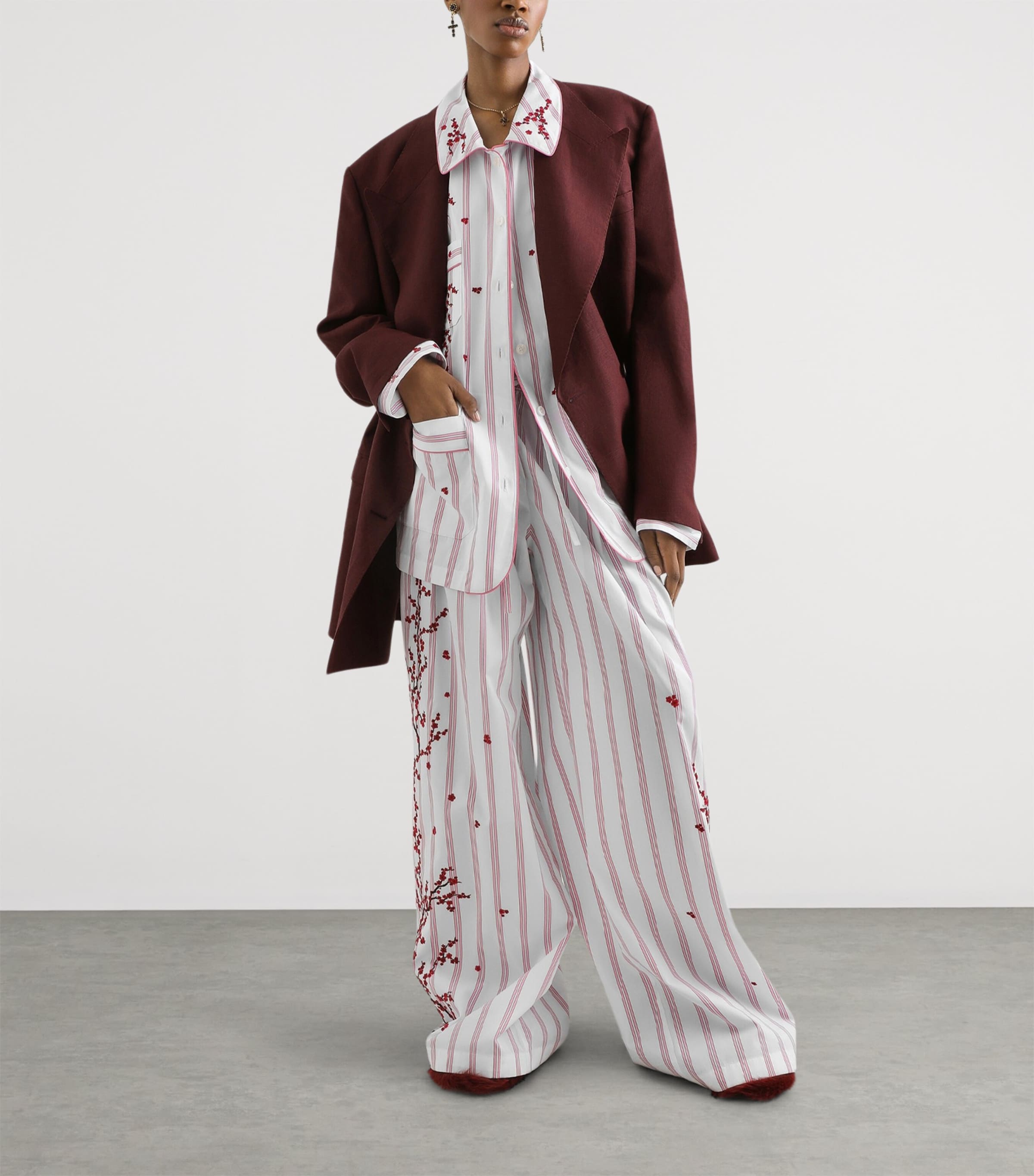Dolce&Gabbana Womens Cotton-Silk Stripe Embroidered Trousers Embr Image 2