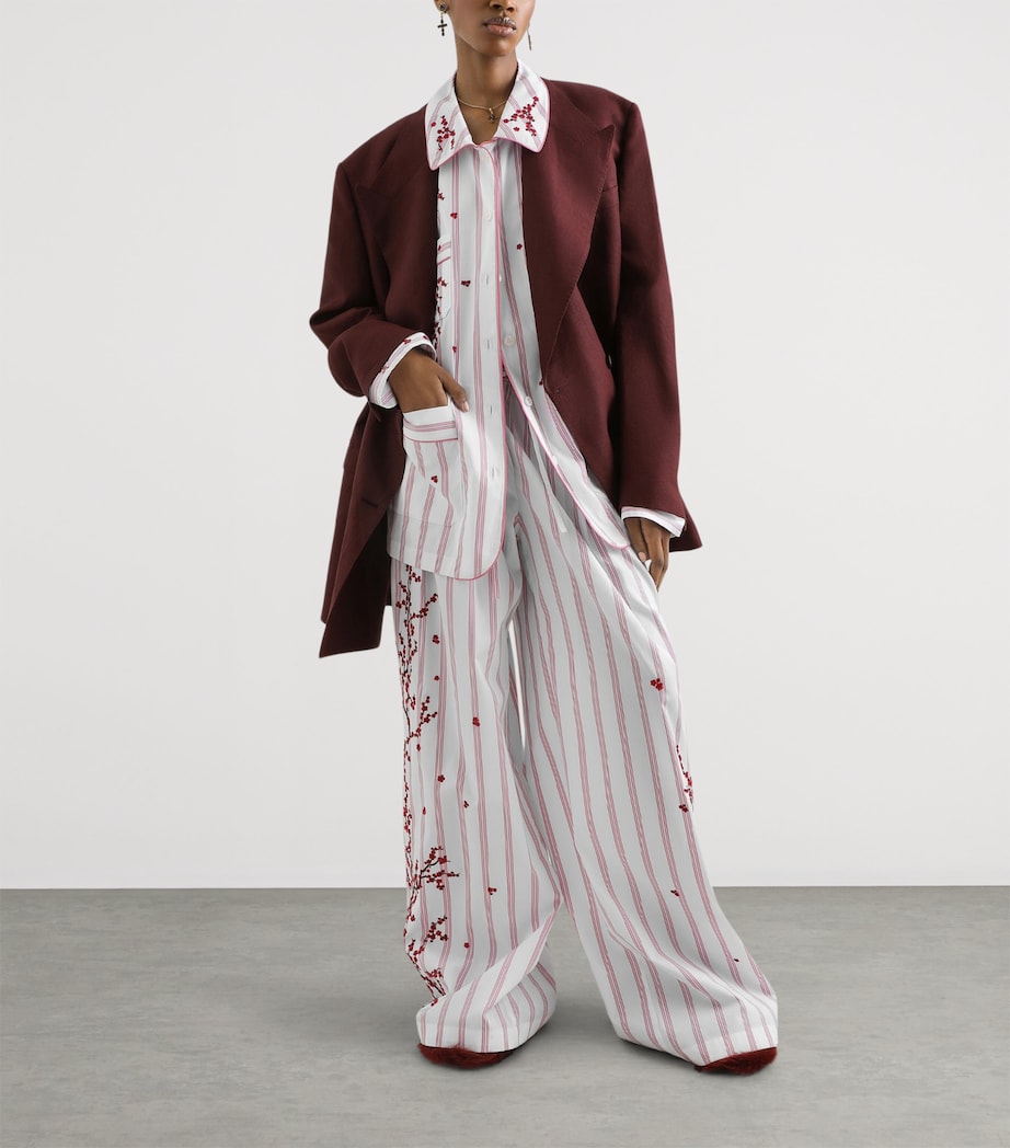 Dolce&Gabbana Womens Cotton-Silk Stripe Embroidered Trousers Embr Image 2