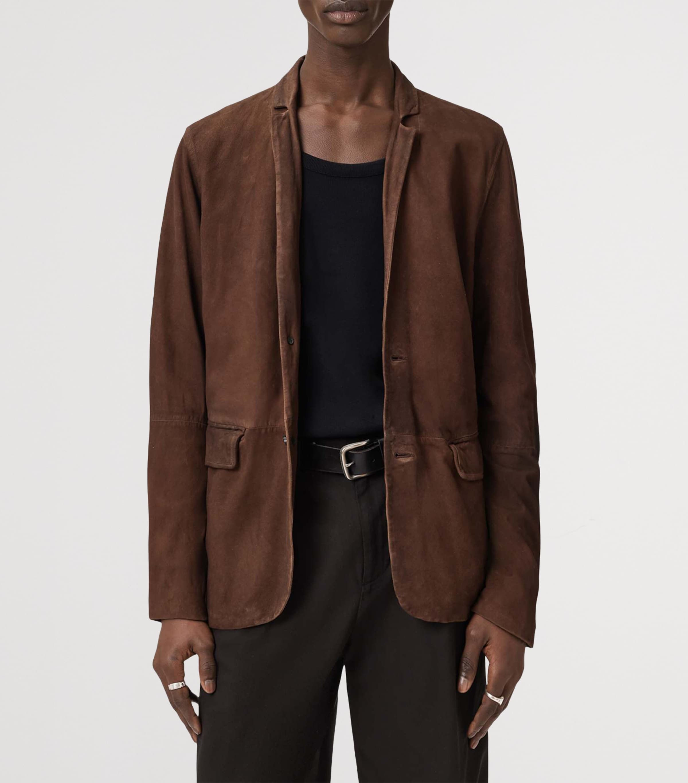 AllSaints Mens Suede Monet Blazer Cider Brown Image 4
