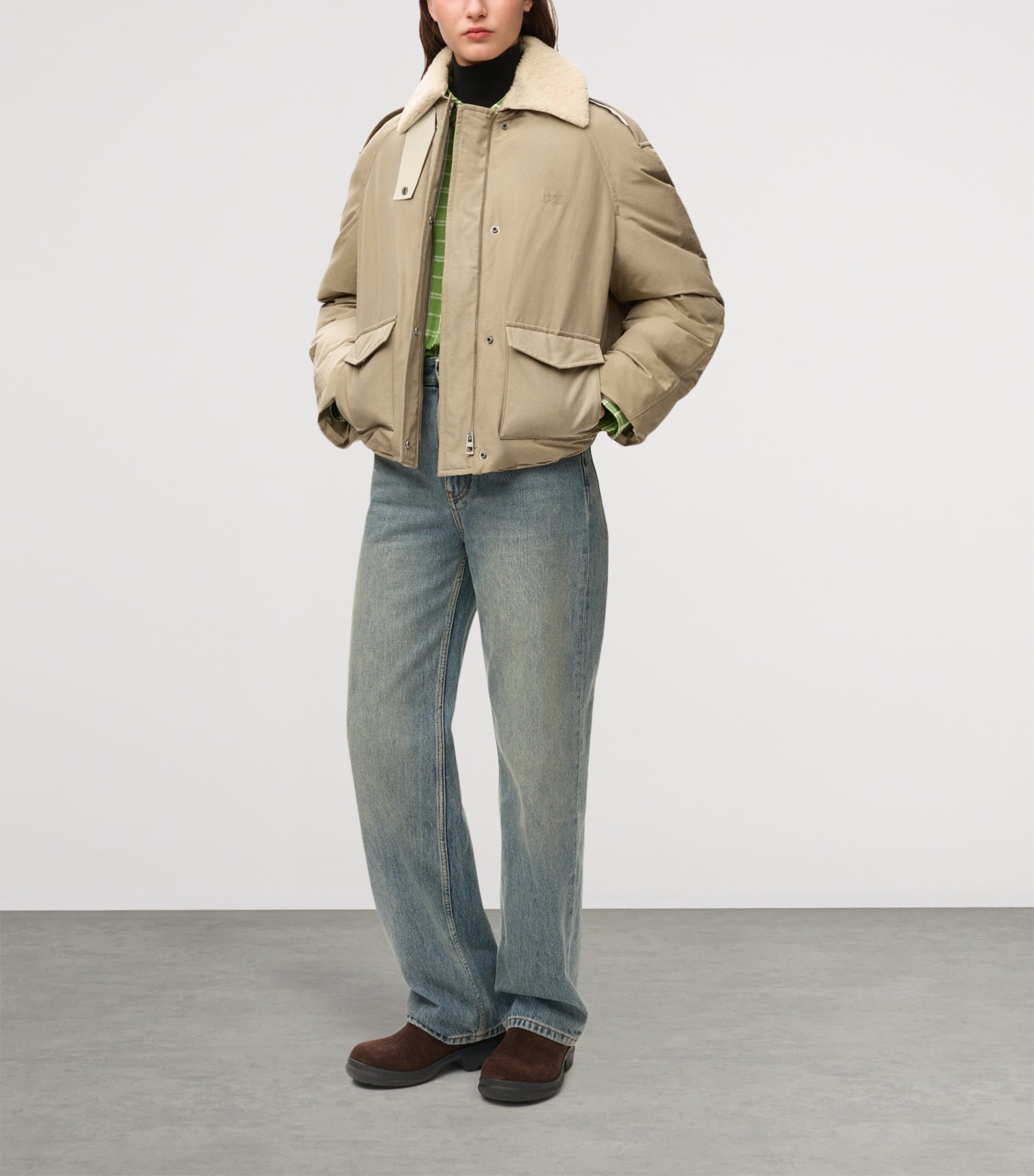 LOEWE Green Technical Shearling-Collar Jacket | Harrods US