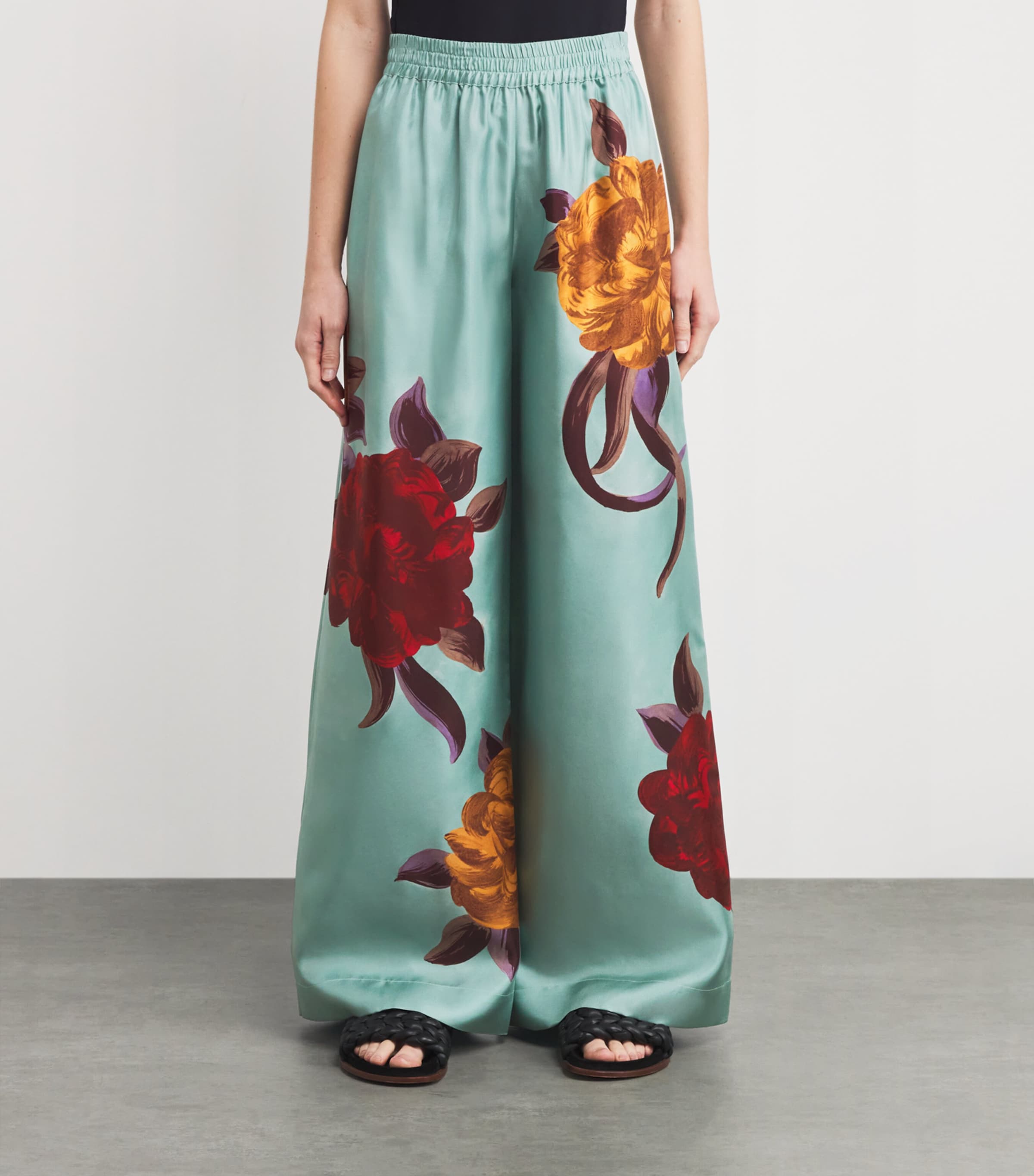 Silk Wide-Leg Palazzo Trousers BU01PEONY PLACEE Image 3