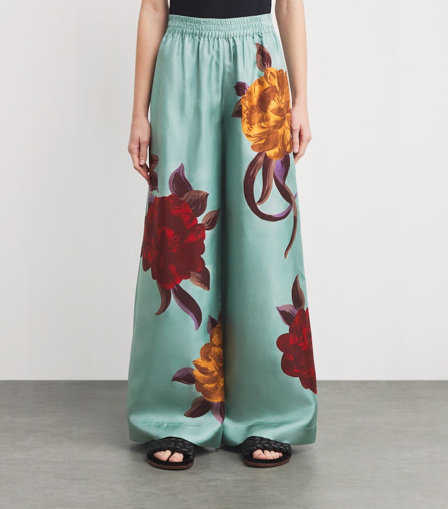 Silk Wide-Leg Palazzo Trousers BU01PEONY PLACEE Image 3